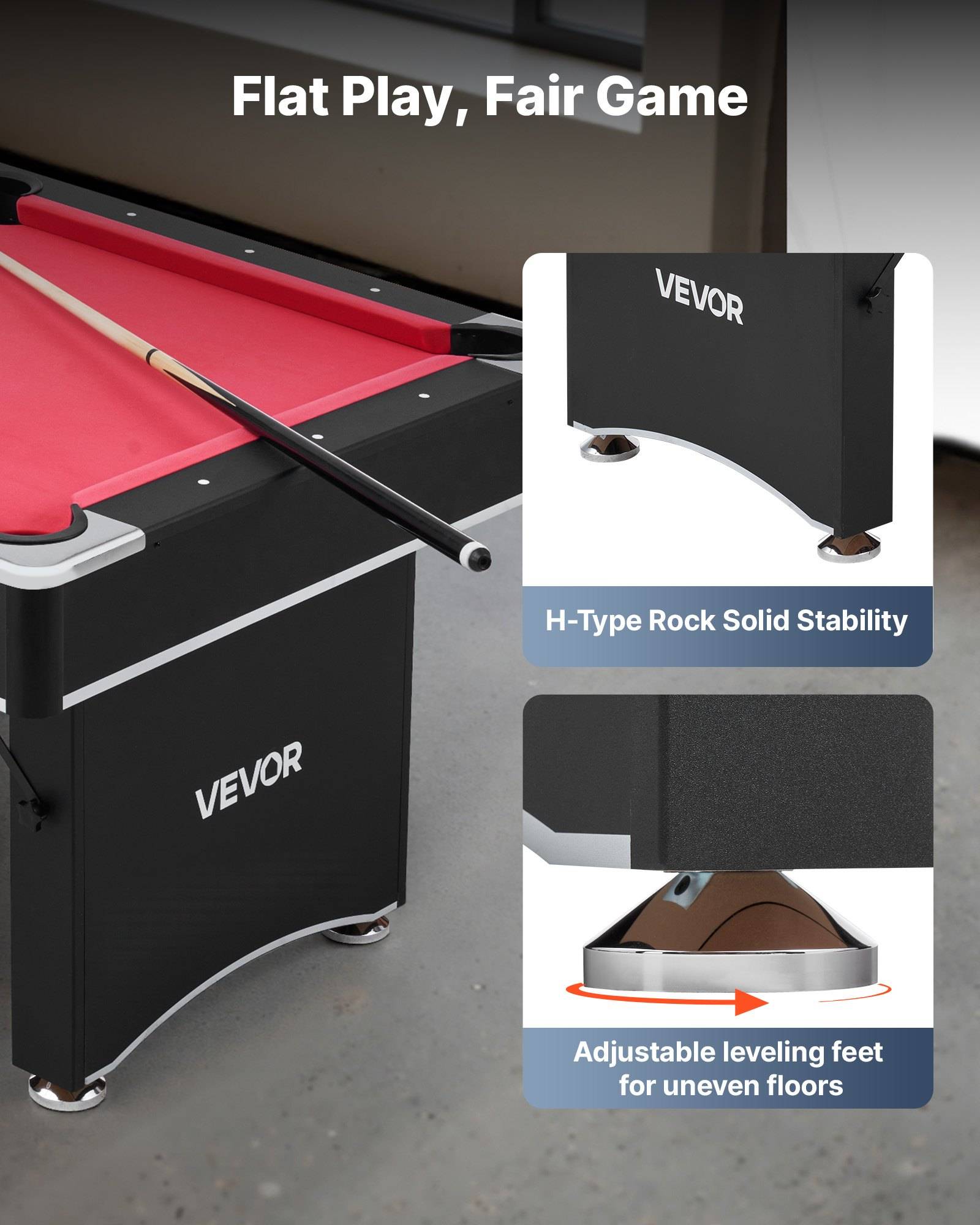 VEVOR Billardtisch 183 cm moderner Spieltisch mit verstellbaren Füßen, komplettes Set inkl.Bällen / Queues / Ständer / Kreide / Bürste, für Spie