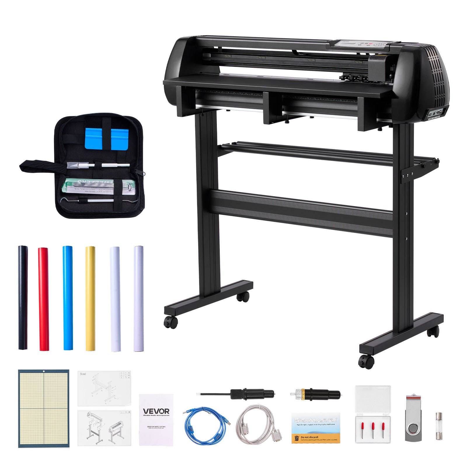 VEVOR Vinylschneidemaschine mit 87 cm max. Zufuhrbreite & Doppelklingen & LED-Anzeige, einstellbares Vinyl-Schneideplotter-Set mit Aufkleberbögen
