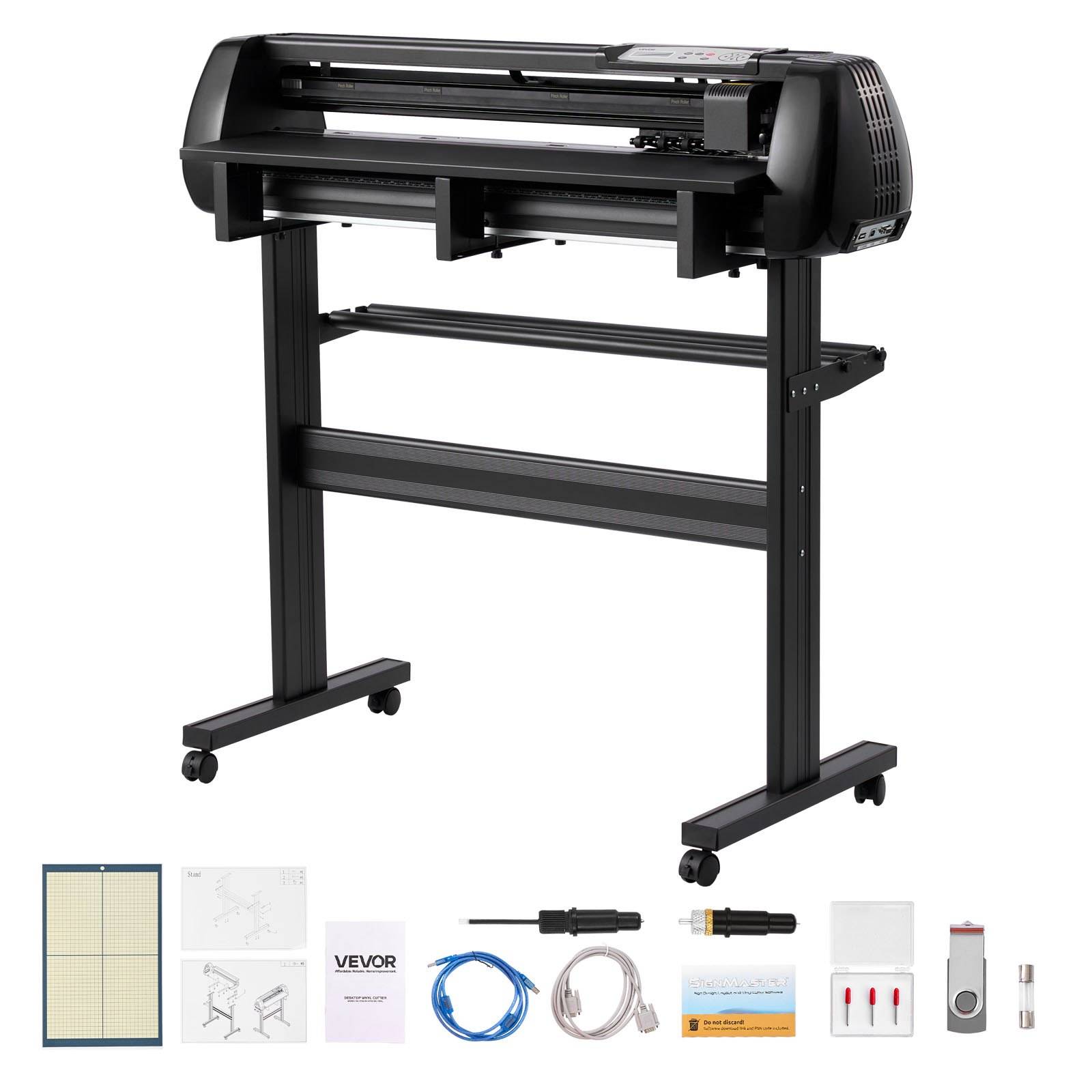 VEVOR Vinylschneidemaschine mit 87 cm max. Zufuhrbreite & Doppelklingen & LED-Anzeige, Plottermaschine Vinyl-Schneideplotter-Set mit