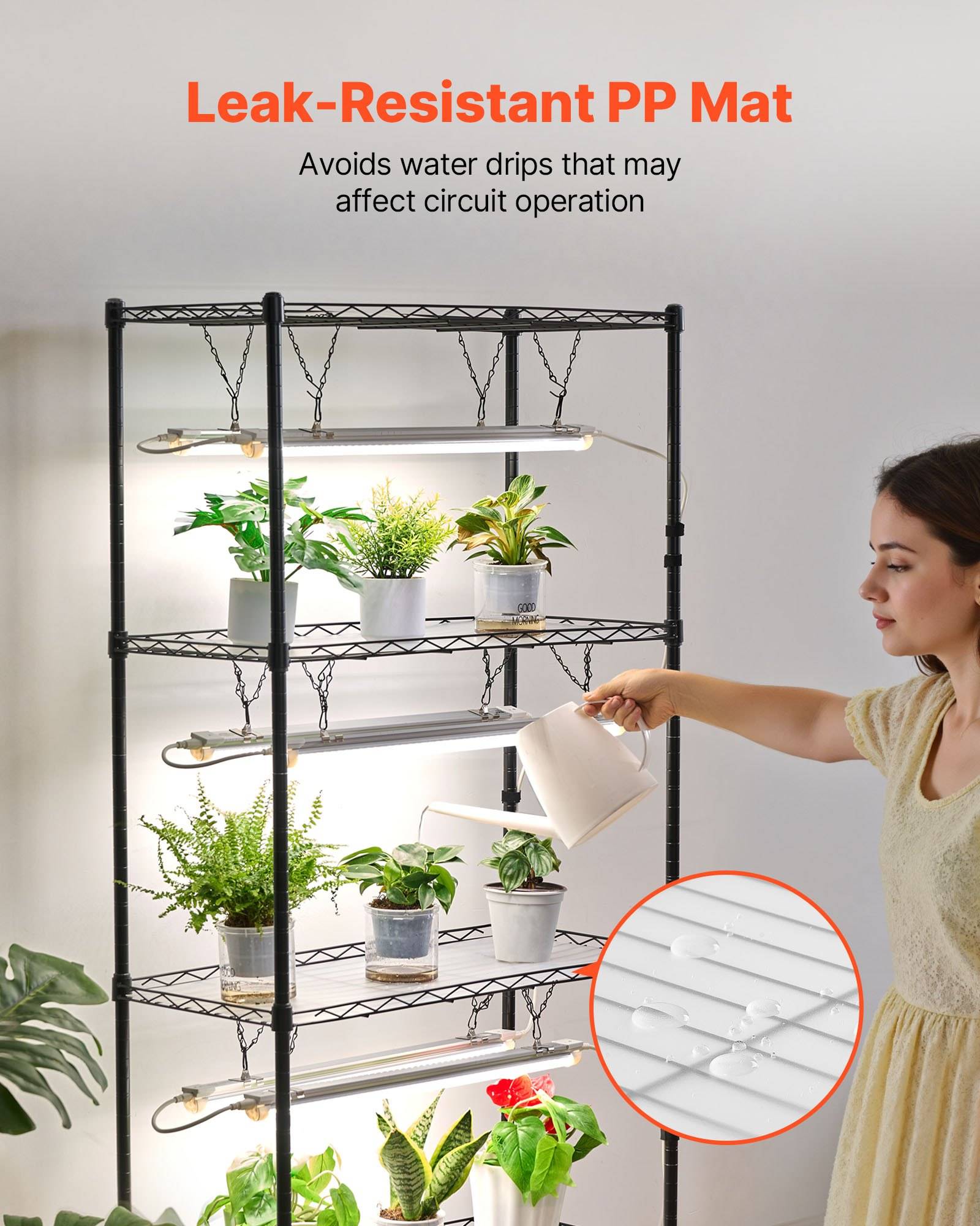 VEVOR DIY-Pflanzenregal mit Wachstumslichtern, Pflanzenständer mit Rädern, 192 W 5000 K Vollspektrum-Lichter, Pflanzenregal aus Metall, Blumenregal
