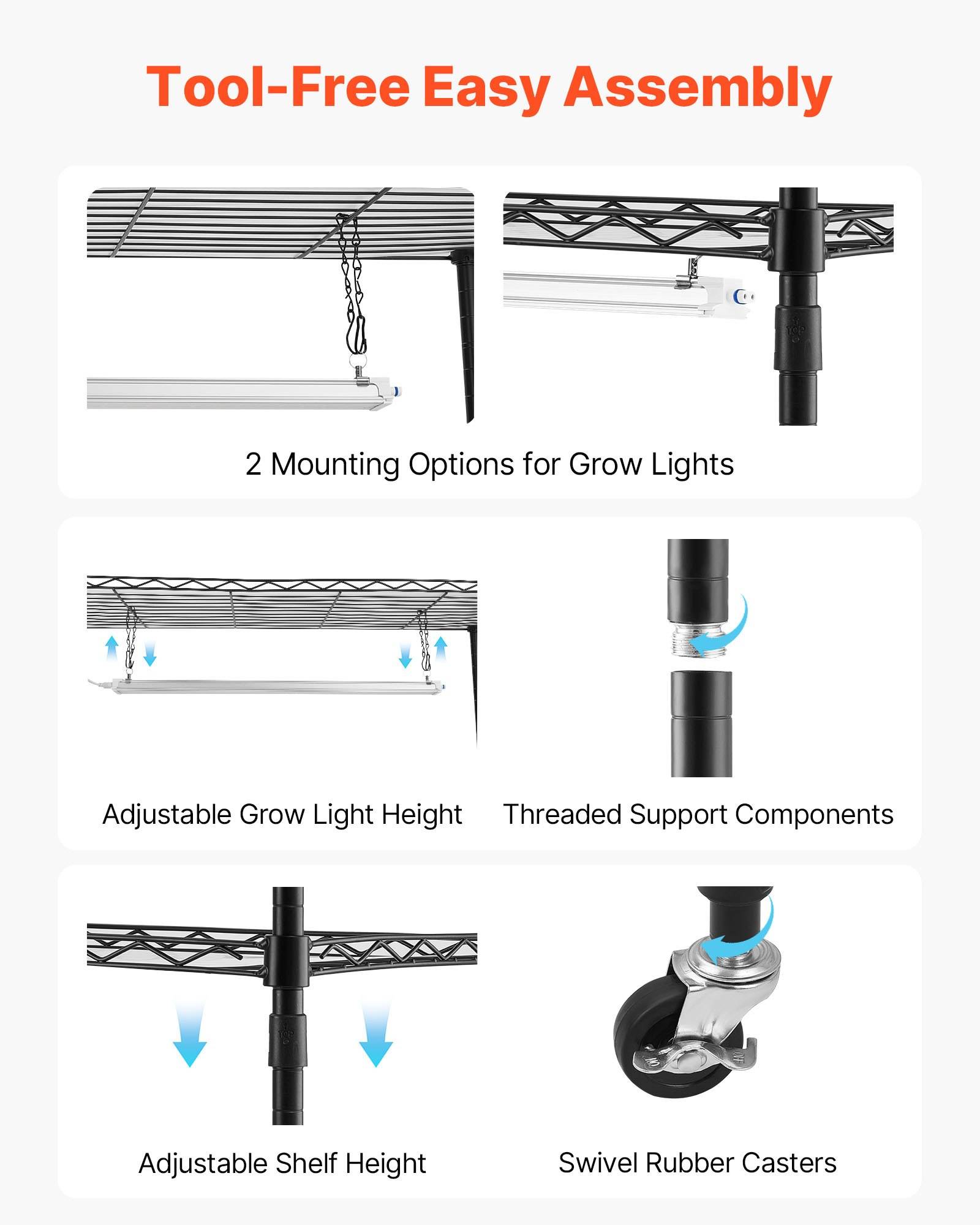 VEVOR Pflanzenregal mit Wachstumslicht, 6-stufiger doppelreihiger Pflanzenständer für Zimmerpflanzen mit Rädern &amp; Timer, 200-W-Vollspektrum-Lichter