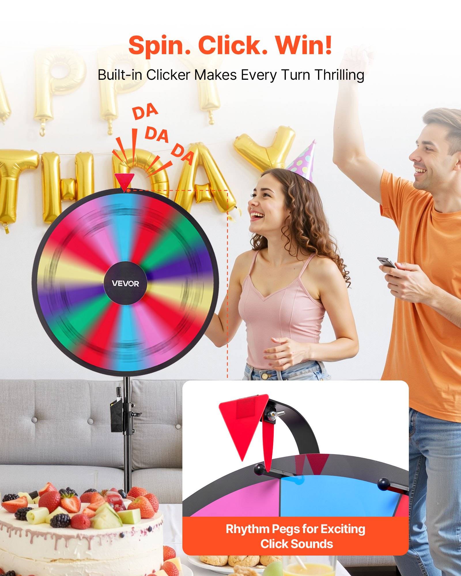 VEVOR Glücksrad Drehrad (61 cm) 14 Slots Glücksrad mit Stativ, höhenverstellbar, Lotteriespiele Gewinn-Roulette mit Tafelschwamm &amp; 2 Markern, 6 Far