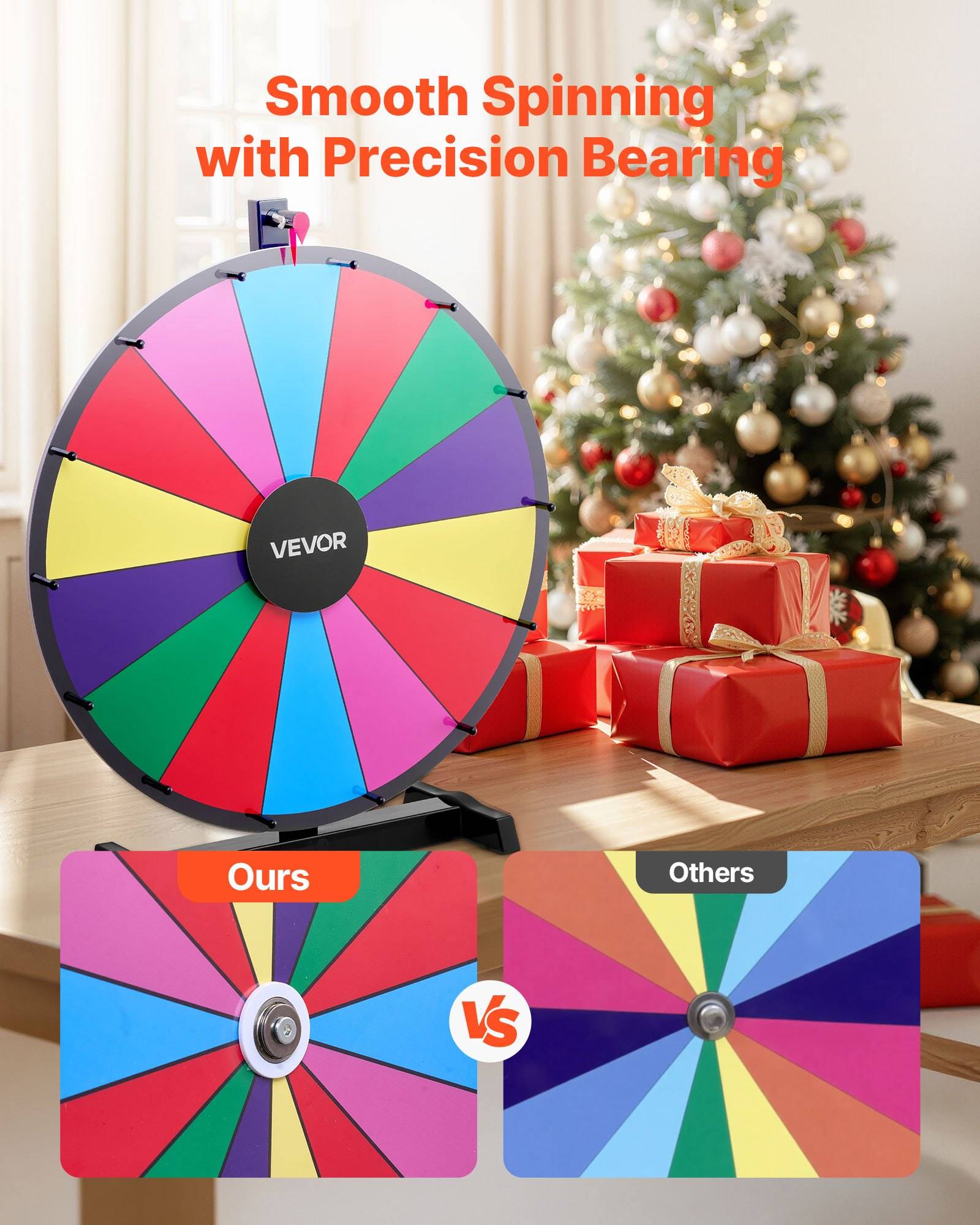 VEVOR Glücksrad Drehrad (61 cm) 14 Slots Glücksrad mit Ständer, Lotteriespiele Gewinn-Roulette mit Tafelschwamm &amp; 2 Markern, 6 Farben, Spinning Pri