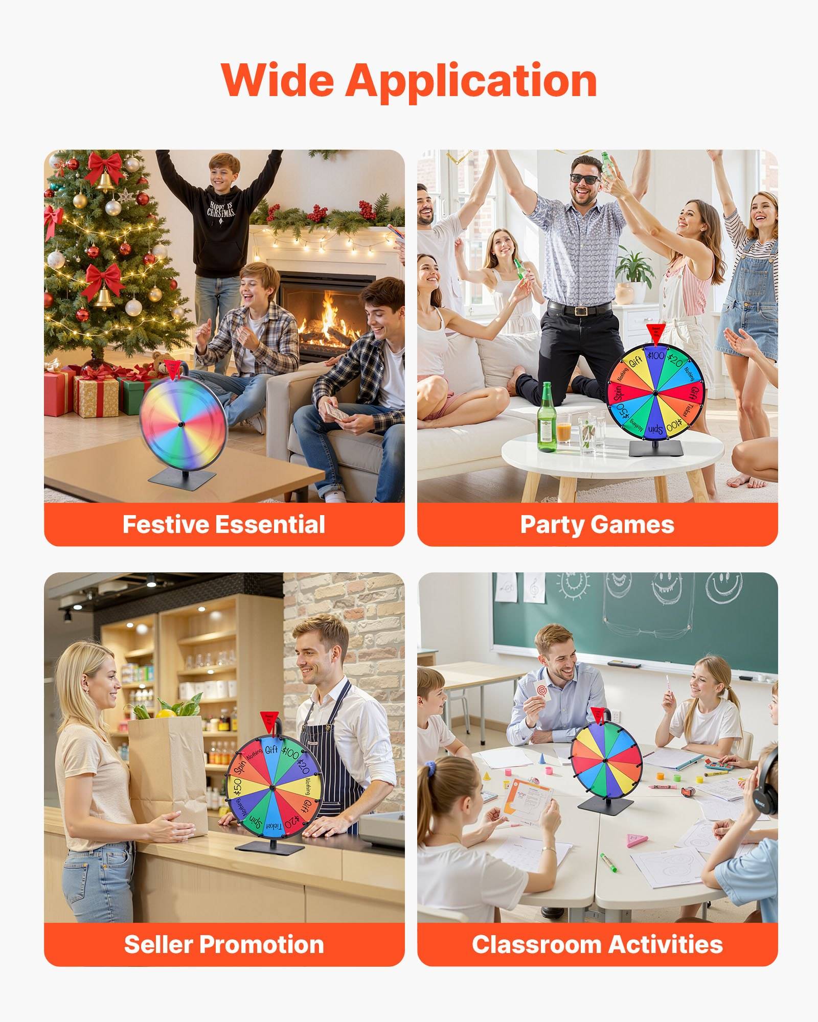 VEVOR Glücksrad Drehrad (305 mm) 12 Slots Glücksrad mit Ständer, Lotteriespiele Gewinn-Roulette mit Tafelschwamm und 2 Markern, 6 Farben, Spinning