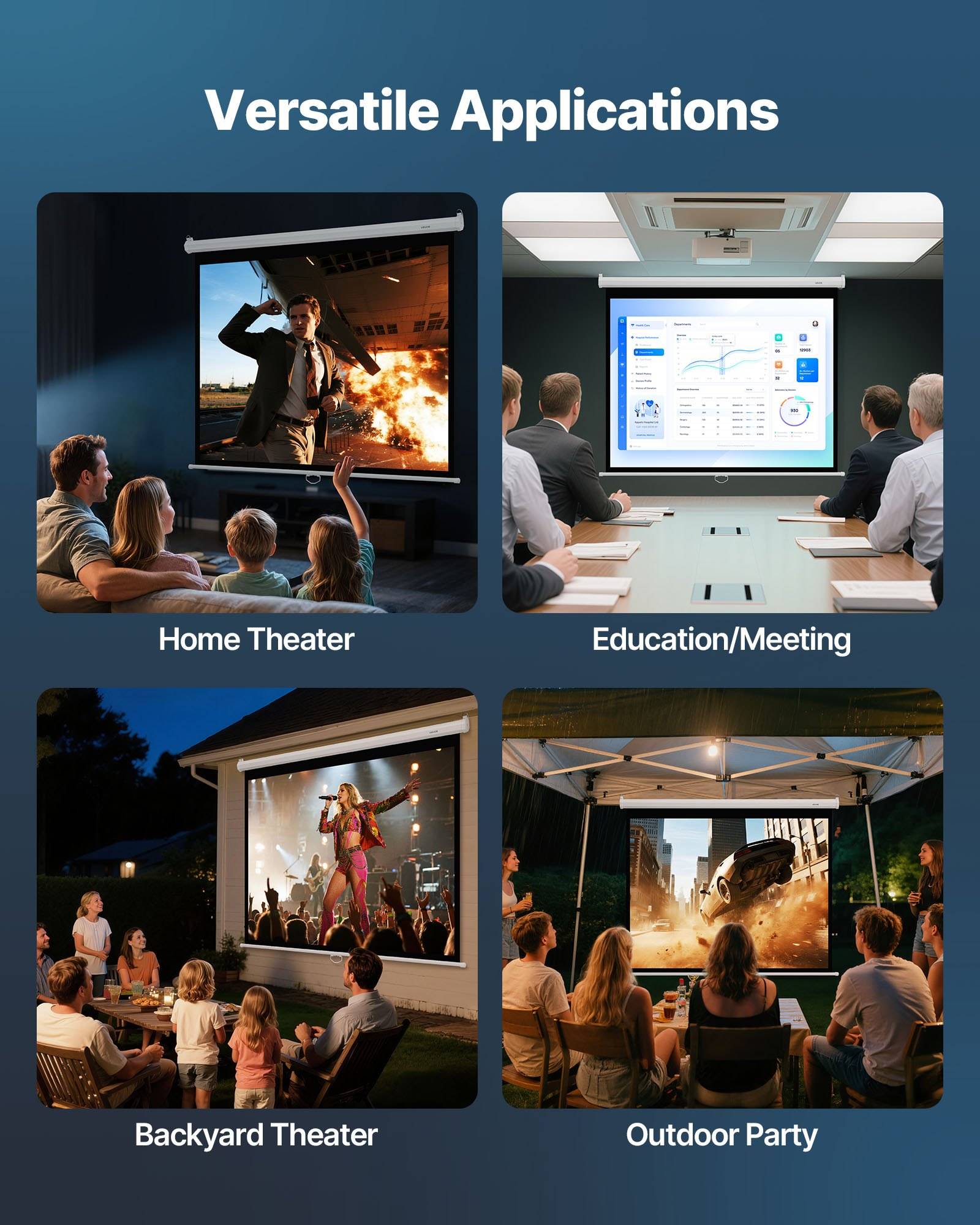 VEVOR manuelle Projektionsleinwand Beamer Leinwand, 72 Zoll 4:3 4K 1080 HD, einziehbare Projektionsleinwand, wandmontierte Filmprojektion mit