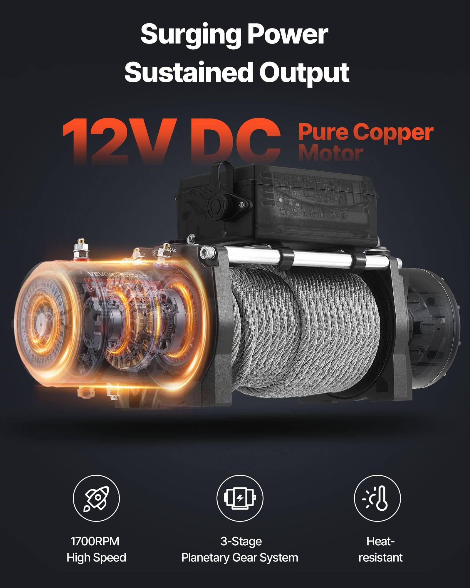 VEVOR Elektrische Seilwinde, 6100 kg, 12 V DC Elektrowinde mit 24 m Seil, kabellose &amp; kabelgebundene Fernbedienung, IP55 Offroadwinde zum