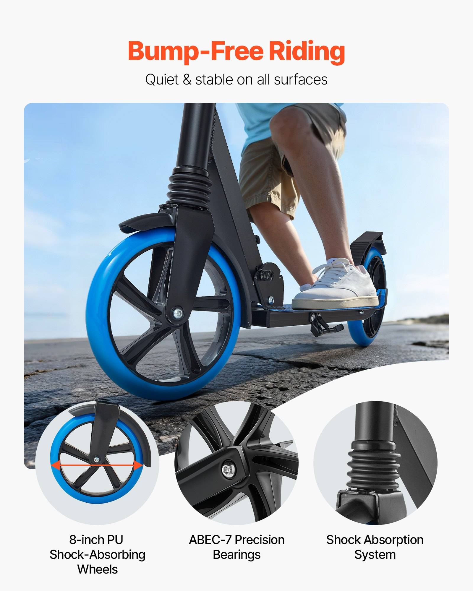 VEVOR Scooter (2 Räder) für Kinder ab 8 Jahren, Cityroller Kinderroller Straßenroller mit höhenverstellbarem Lenker &amp; rutschfestem Deck &amp; faltbare