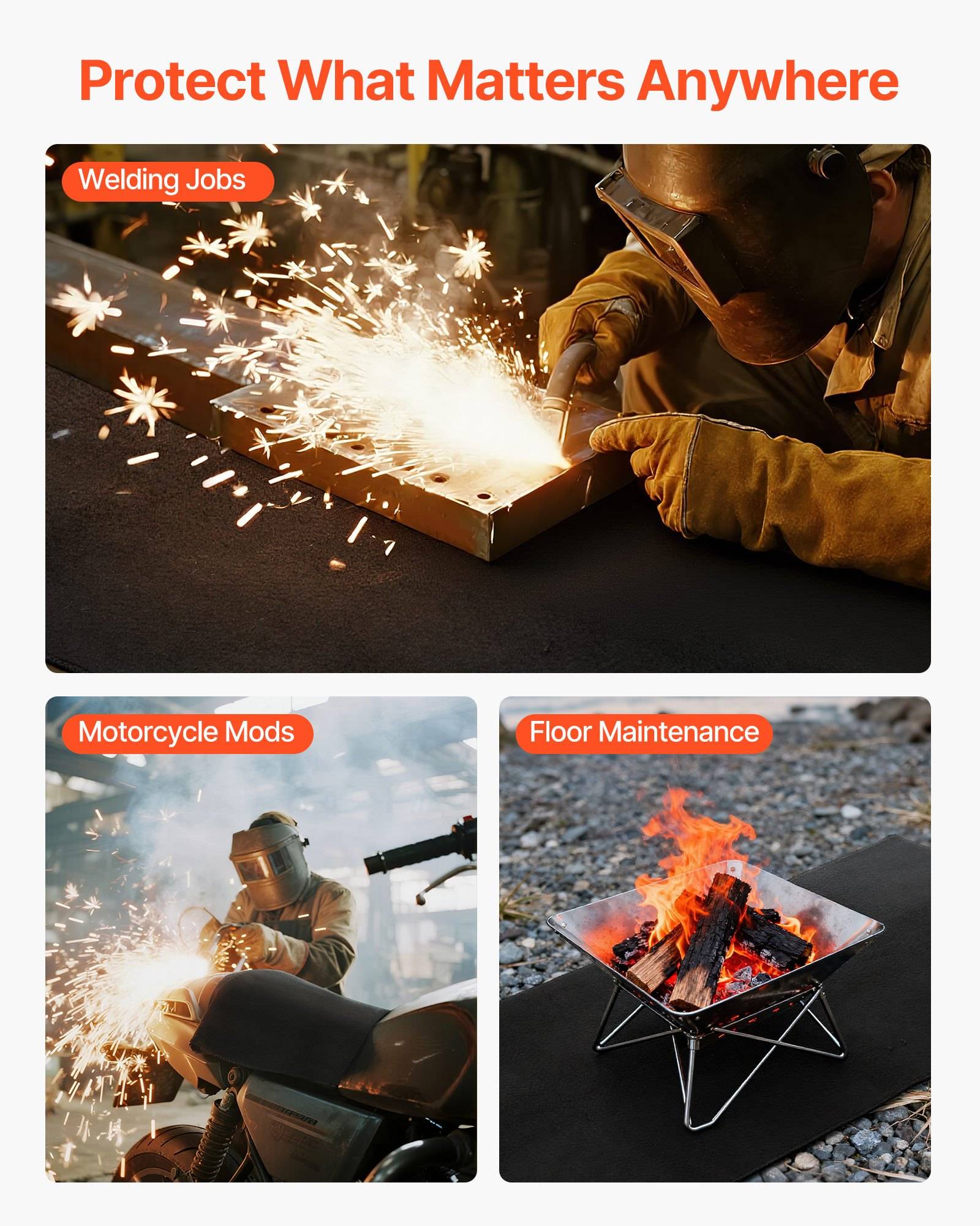 VEVOR Löschdecke, 1016x1016 mm, flammhemmende Schweißdecke aus Carbonfilz, bis zu 982 °C hitzebeständige Brandschutzdecke, 3,5 mm dicke, feuerfest