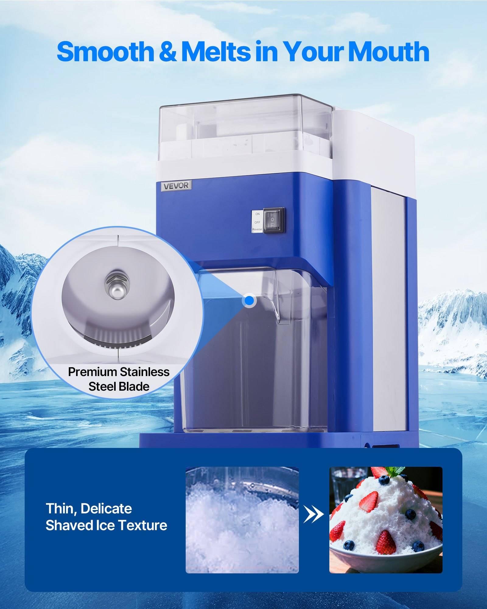VEVOR kommerzielle Eisrasiermaschine Schneekegelmaschine 1,8 L, fein und fluffig mit 300-W-Motor &amp; Edelstahlklingen, gewerblicher Eiscrusher für