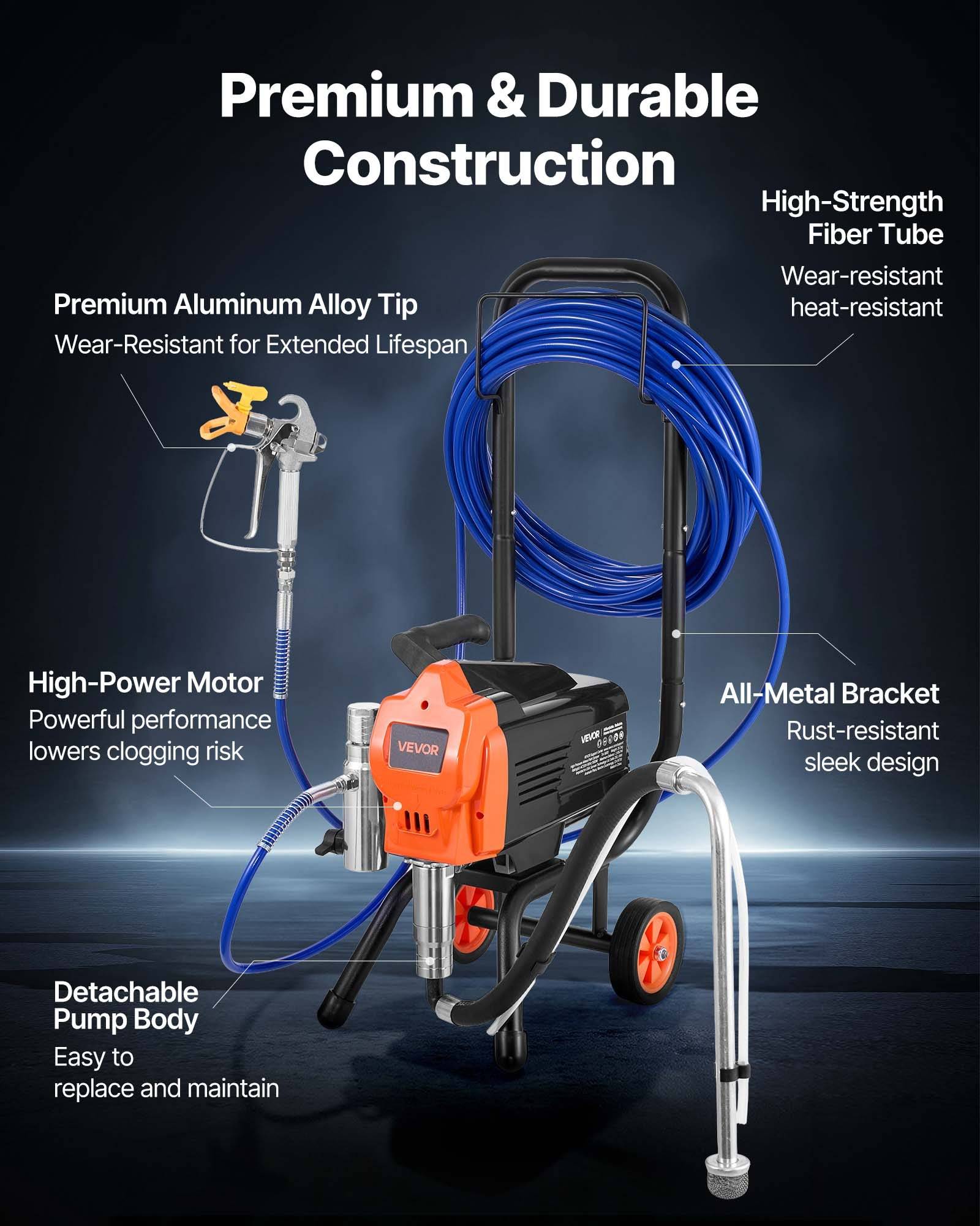 VEVOR Airless-Farbspritzgerät Sprühgerät mit Standfuß 1500 W 3300 psi, Farbsprühsystem mit Reinigungsbürste &amp; Schlauch &amp; Verlängerungsstange &amp;