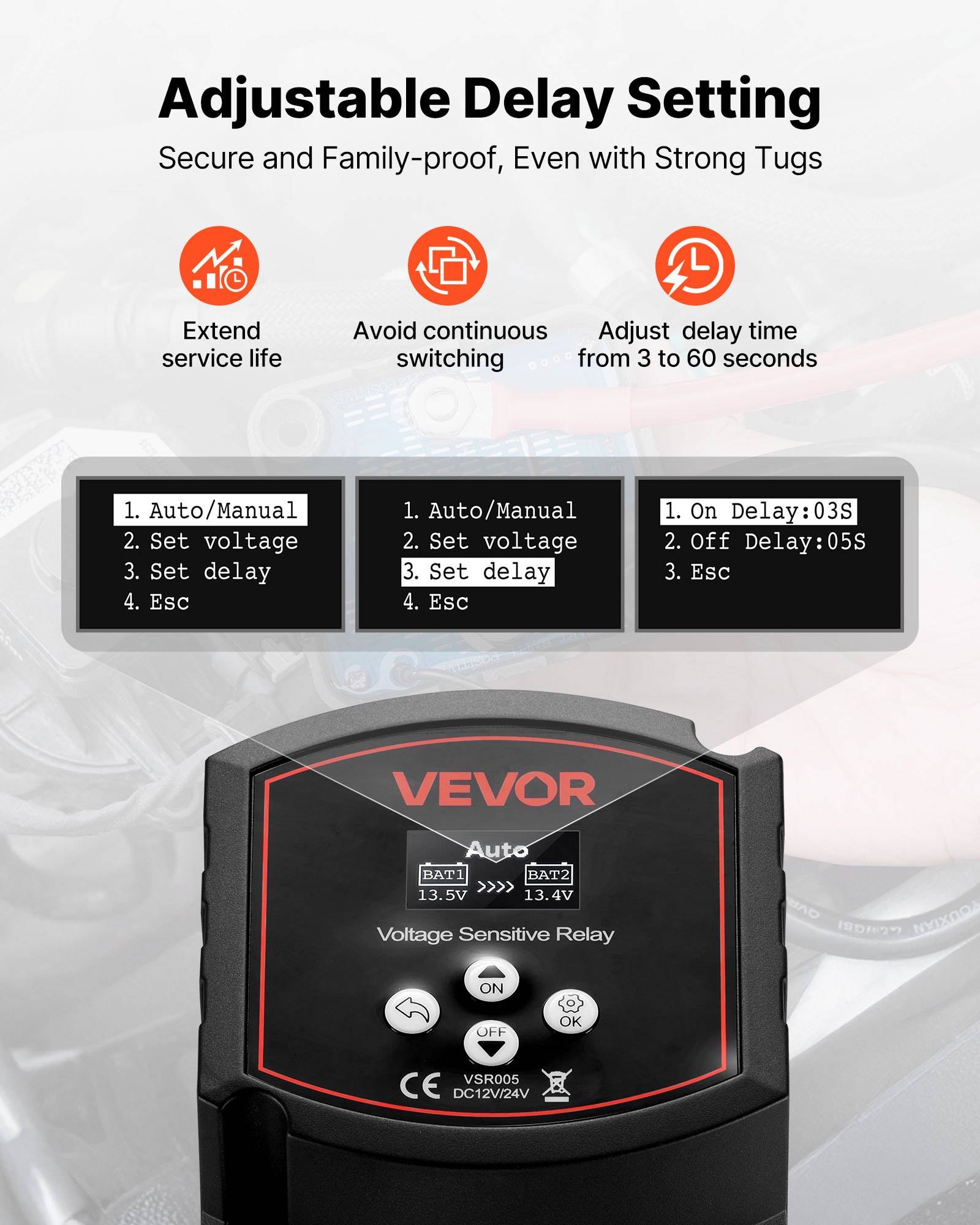 VEVOR Trennrelais, 12 V, 300 A, Doppelbatterie Isolator mit LCD-Bildschirm, intelligenter Batterietrennschalter für Lithium- &amp; Blei-Säure-Batterien