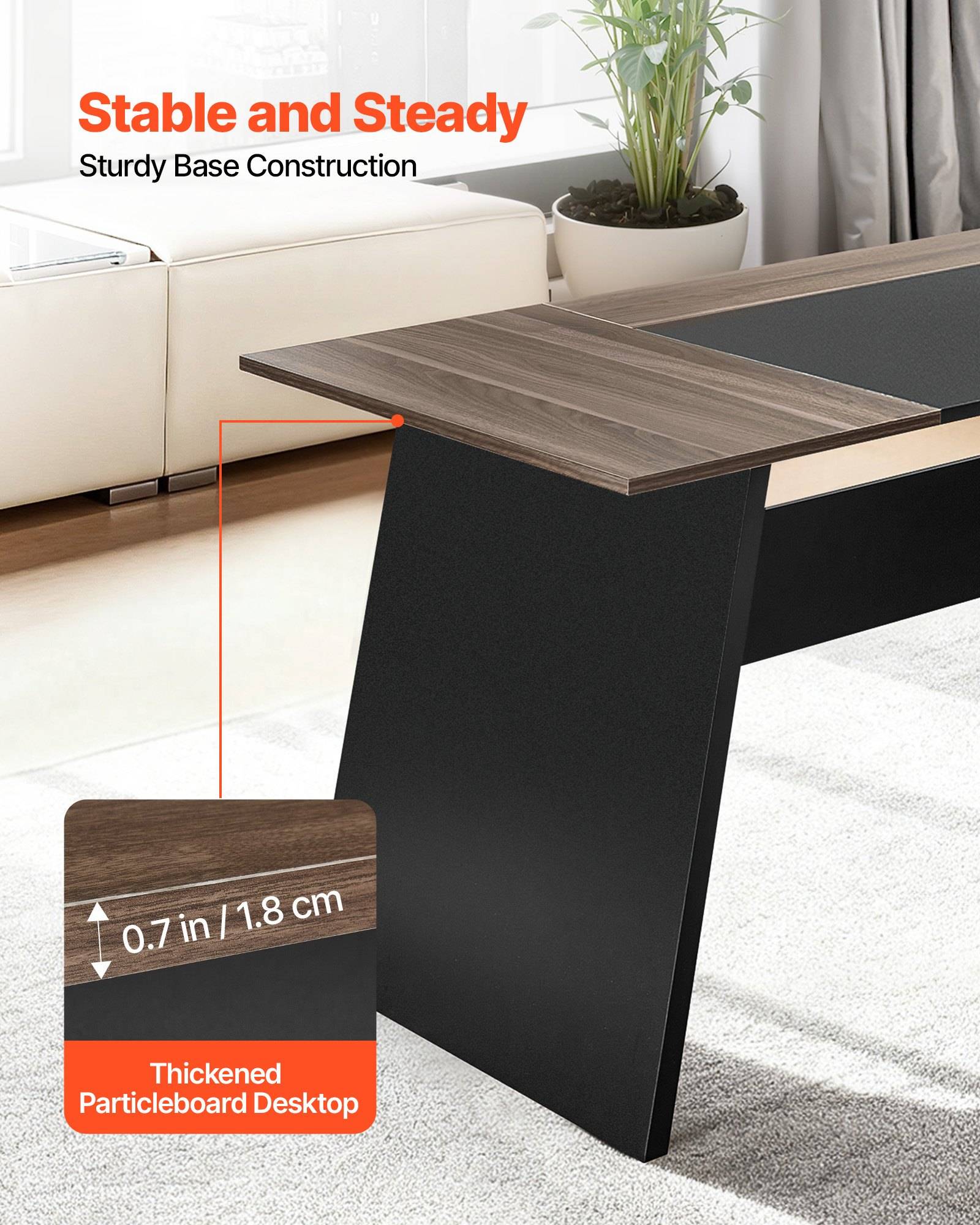 VEVOR L-förmiger Chefschreibtisch moderner Bürotisch mit Schubladen &amp; Lagerschrank, robuster Schreibtisch aus Holz, 158,7 kg Tragkraft, Computertisc
