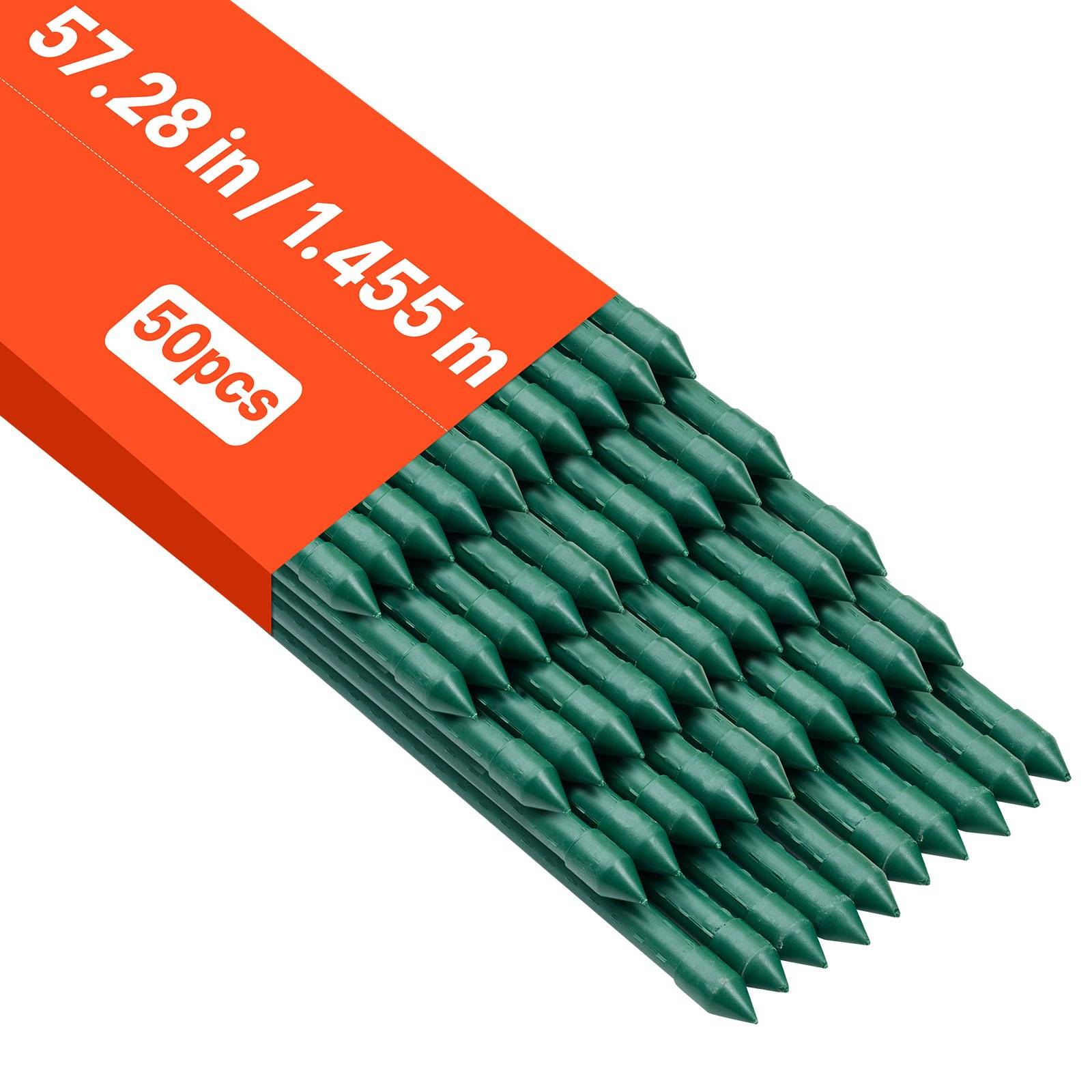 Packung mit 50 grünen Gartenstäben mit der Bezeichnung „57,28 Zoll / 1,455 m