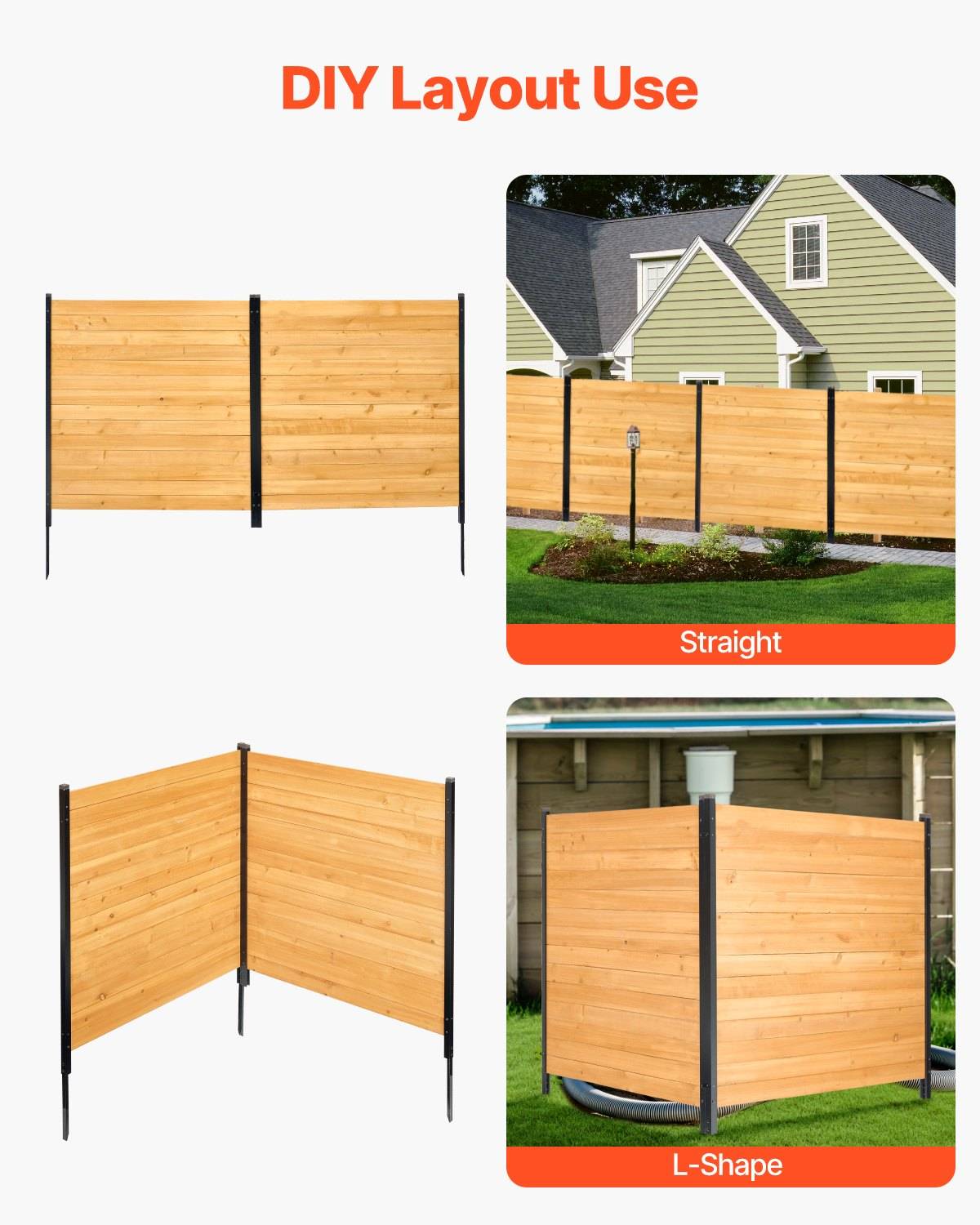 DIY-Layout-Verwendung mit zwei Zaunpanelkonfigurationen: gerade und L-Form.