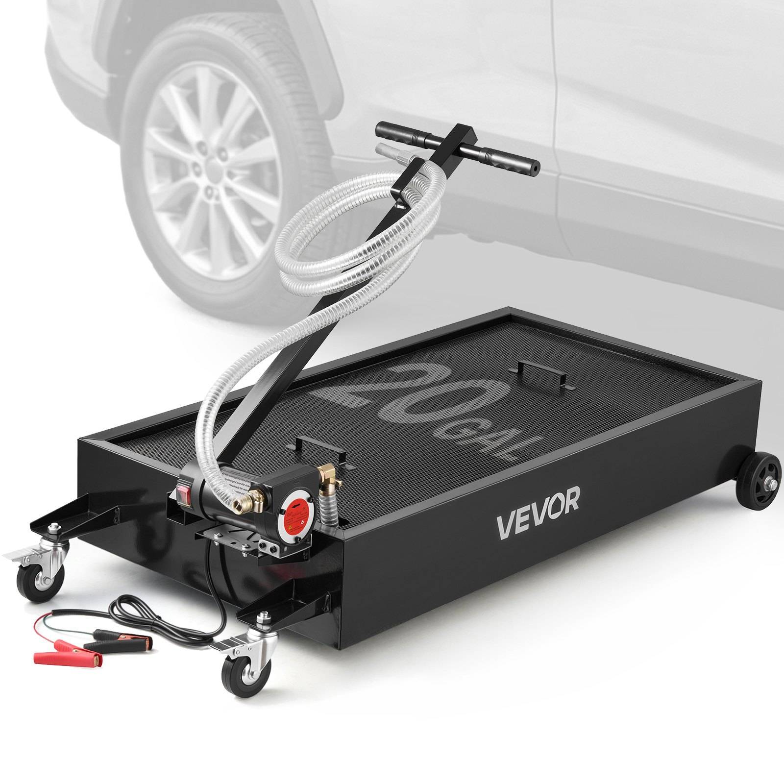 VEVOR Ölwechselkanister mit Niedrigem Profil, 75 L Fassungsvermögen, Ölauffangwanne mit Elektrischer Pumpe & 2,2 m Schlauch, Passend für Autos, SU