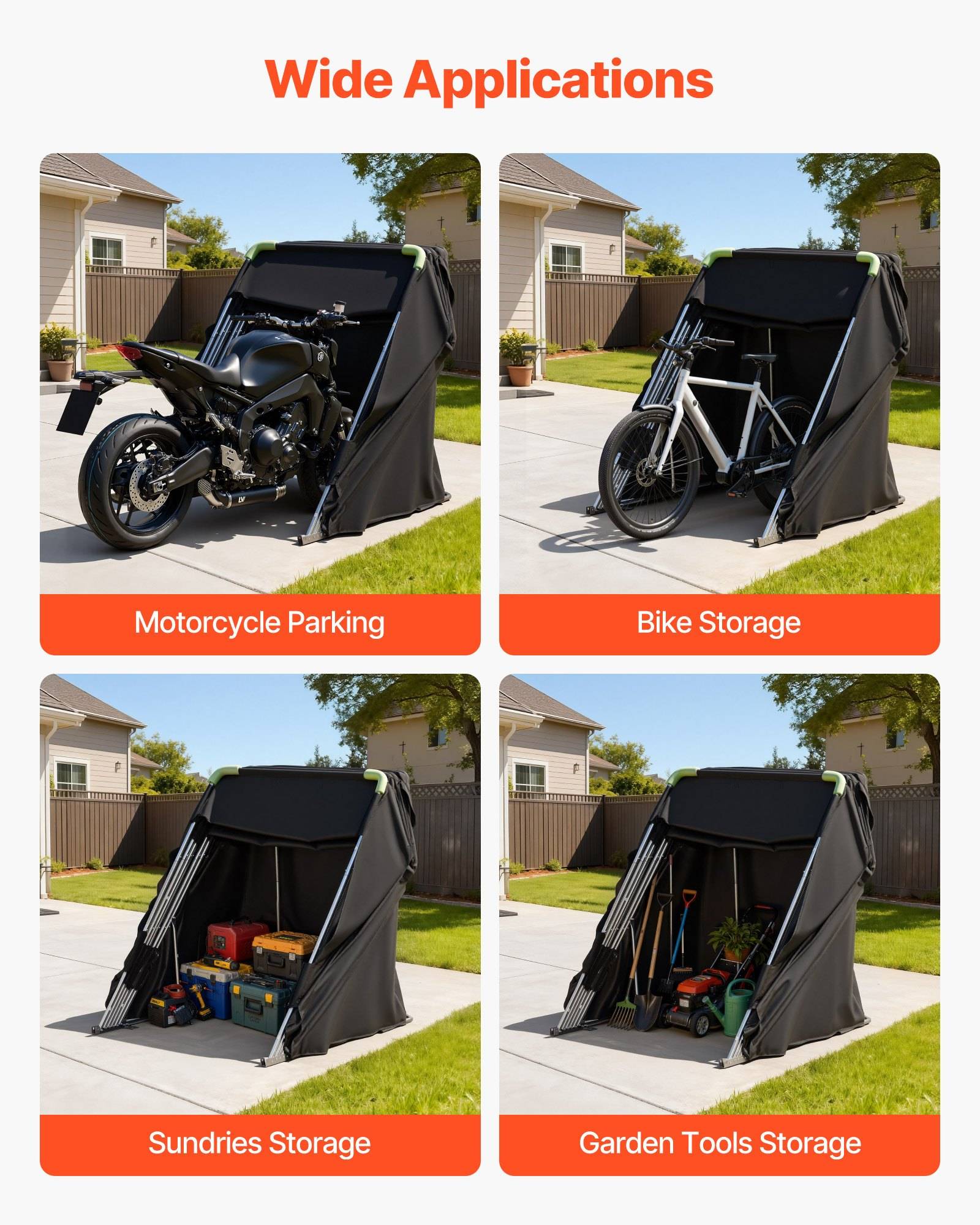 VEVOR Motorrad Zeltgarage, Motorrad Abdeckplane 2790x1095x1600 mm, Motorradgarage mit Sicherheitsschloss, 600D Oxford-Klappzelt