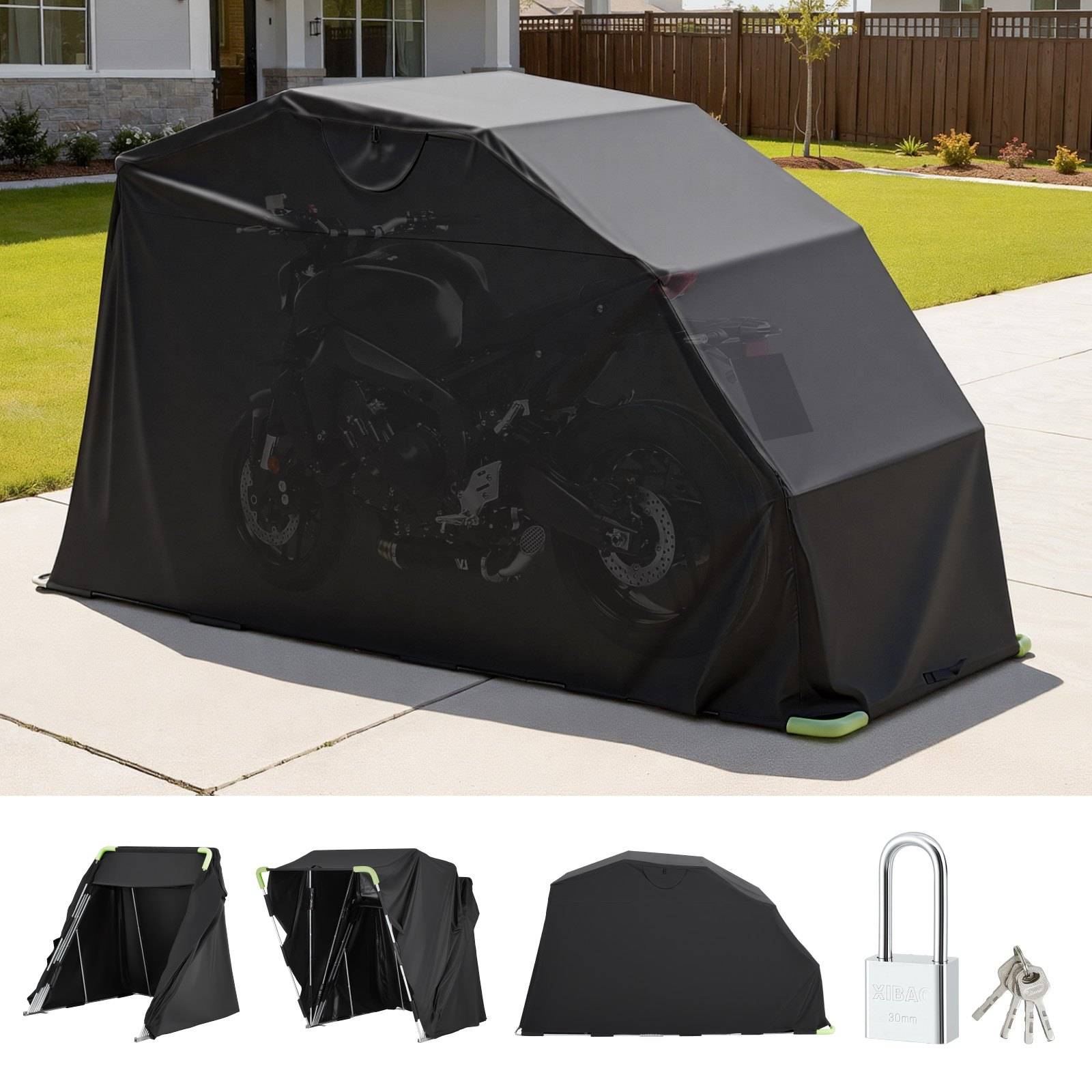 VEVOR Motorrad Zeltgarage, Motorrad Abdeckplane 3460x1375x1900 mm, Motorradgarage mit Sicherheitsschloss, 600D Oxford-Klappzelt