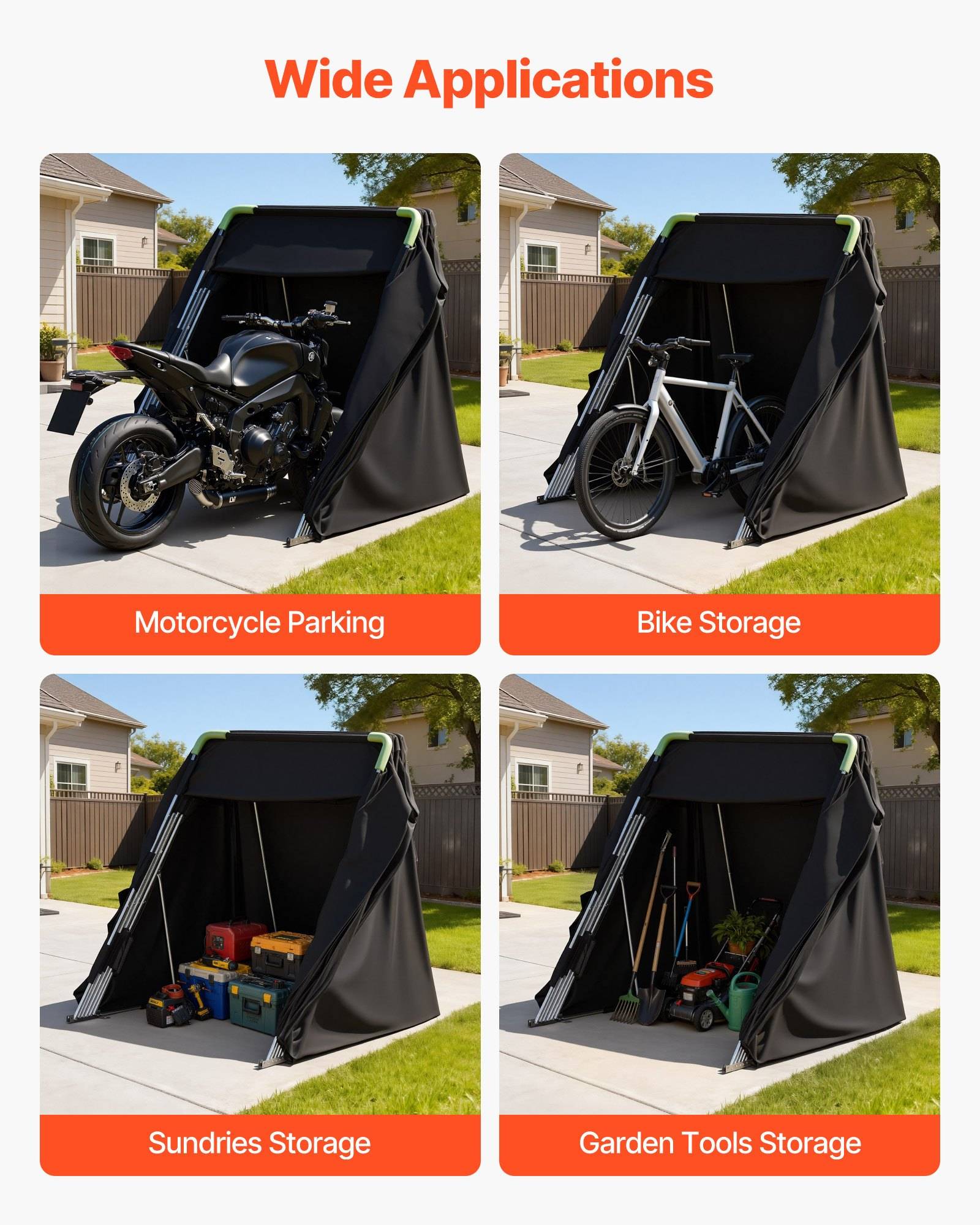 VEVOR Motorrad Zeltgarage, Motorrad Abdeckplane 3460x1375x1900 mm, Motorradgarage mit Sicherheitsschloss, 600D Oxford-Klappzelt