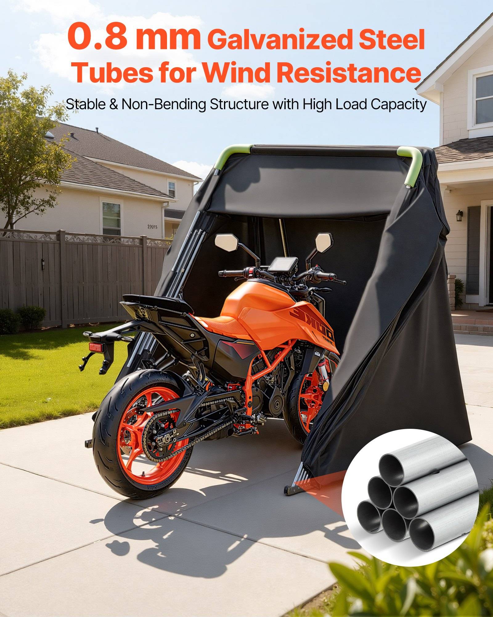 VEVOR Motorrad Zeltgarage, Motorrad Abdeckplane 3460x1375x1900 mm, Motorradgarage mit Sicherheitsschloss, 600D Oxford-Klappzelt