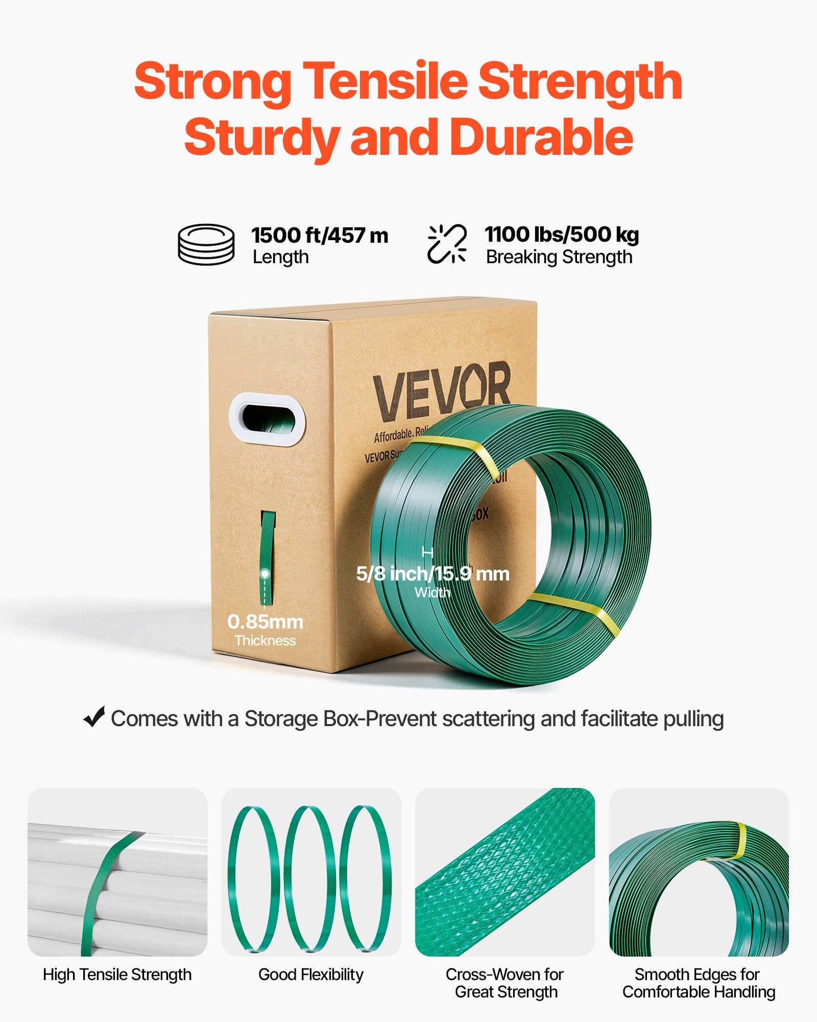 VEVOR 6 tlg Umreifungsset mit Umreifungsband, manuelle Umreifungsgerät mit 457 m PET Band, 450 Metallklammern, 150 Kantenschutzern, pefekte