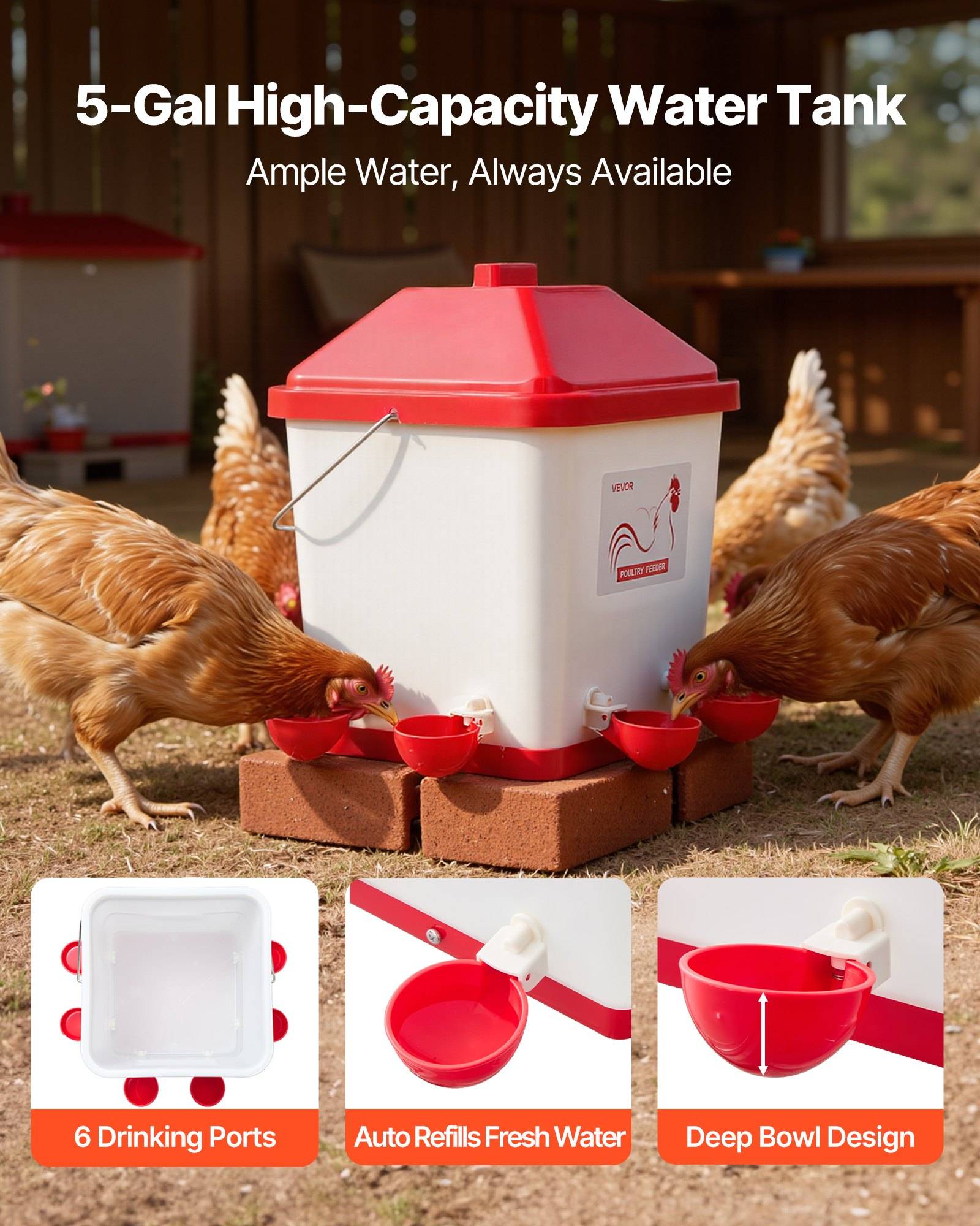 VEVOR Futterautomat &amp; Hühnertränke, 18,14 kg/19L, regensicherer Wasserspender mit Wassernapf, kein Futterverlust, automatische Schwerkraftzufuhr, Ge