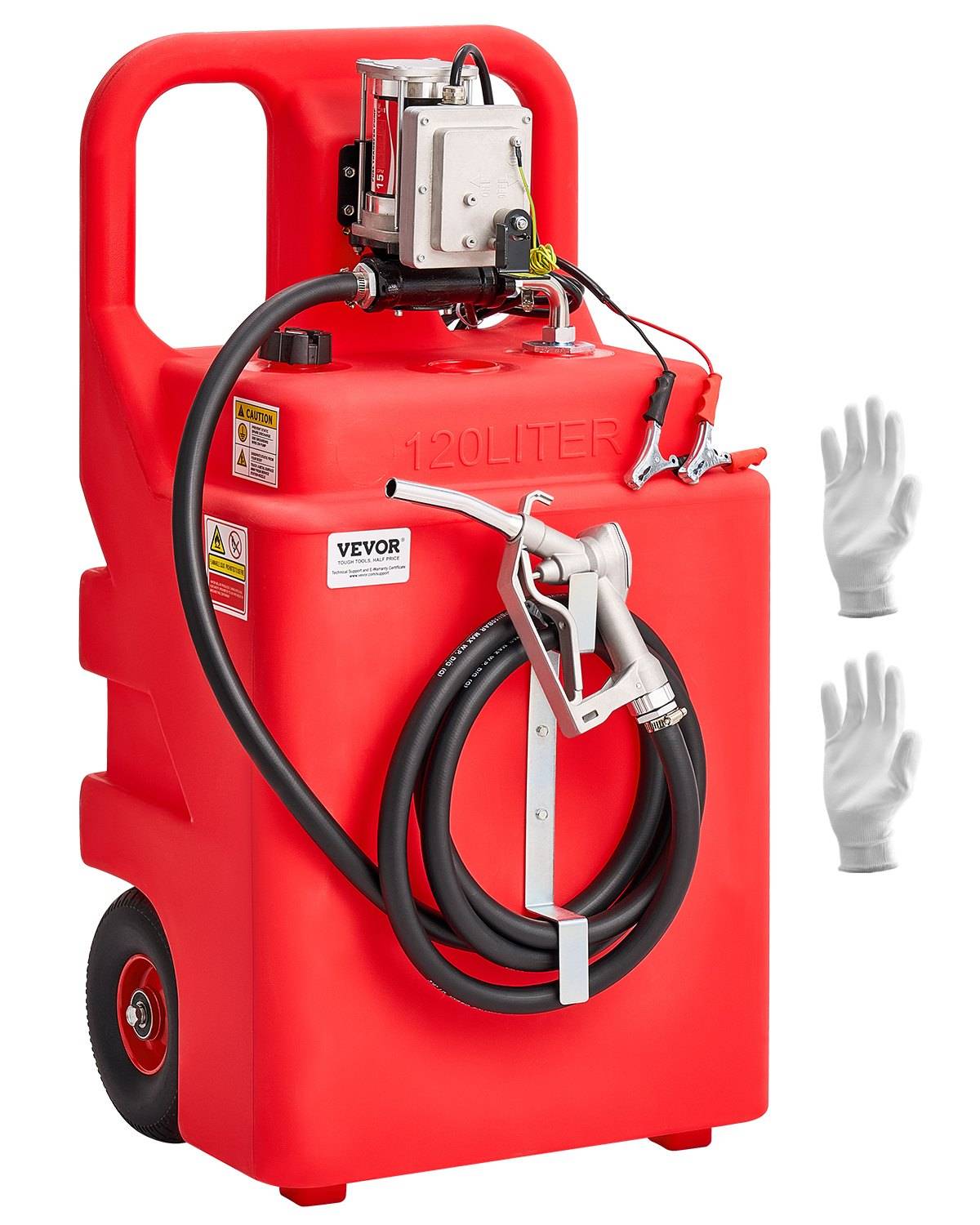VEVOR Kraftstofftrolley, 121 L, Kraftstoffkanister mit 12 V DC Kraftstofftransferpumpe, 3,9 m Förderschlauch & Zapfpistole aus Aluminiumlegierung,