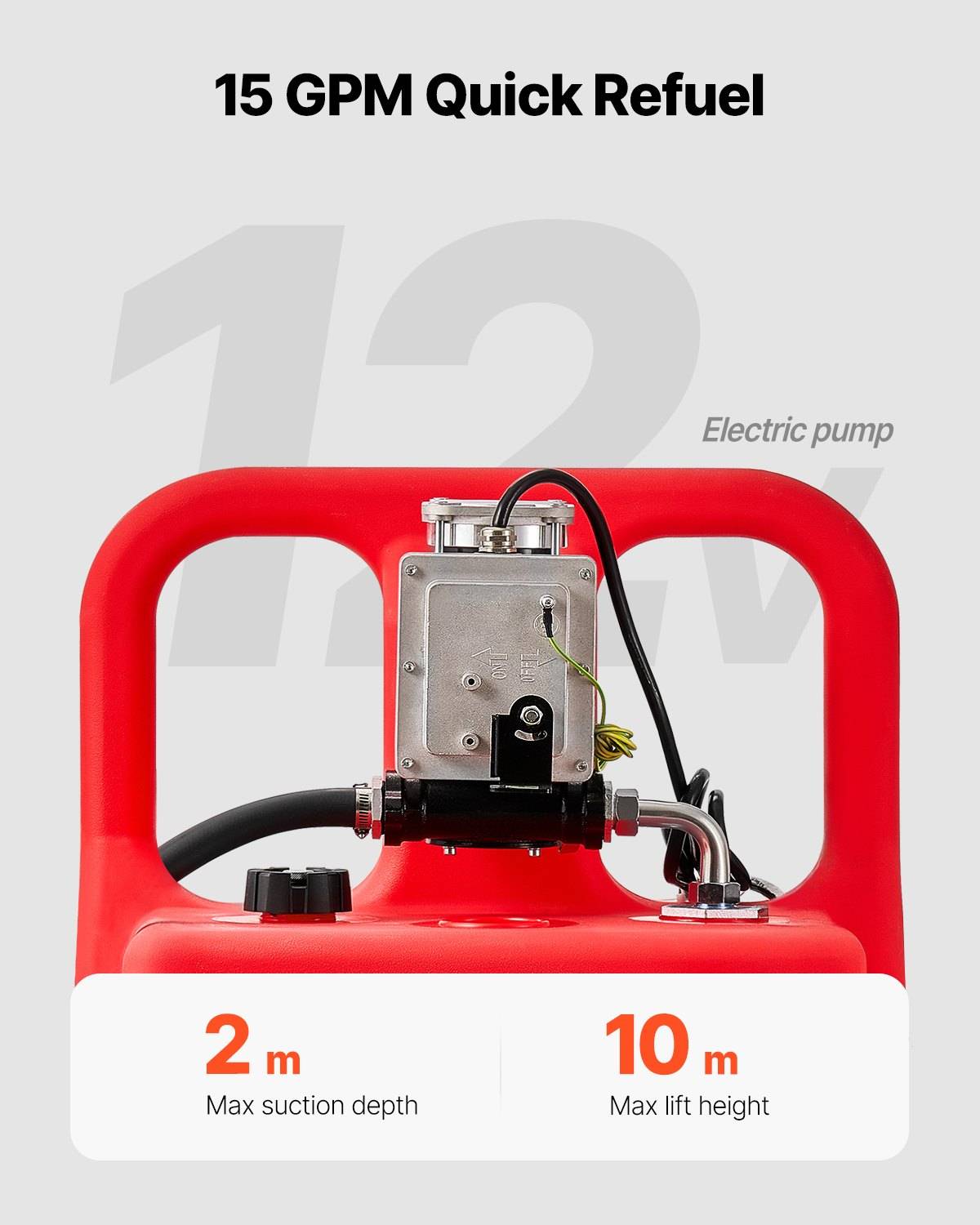VEVOR Kraftstofftrolley, 121 L, Kraftstoffkanister mit 12 V DC Kraftstofftransferpumpe, 3,9 m Förderschlauch & Zapfpistole aus Aluminiumlegierung,
