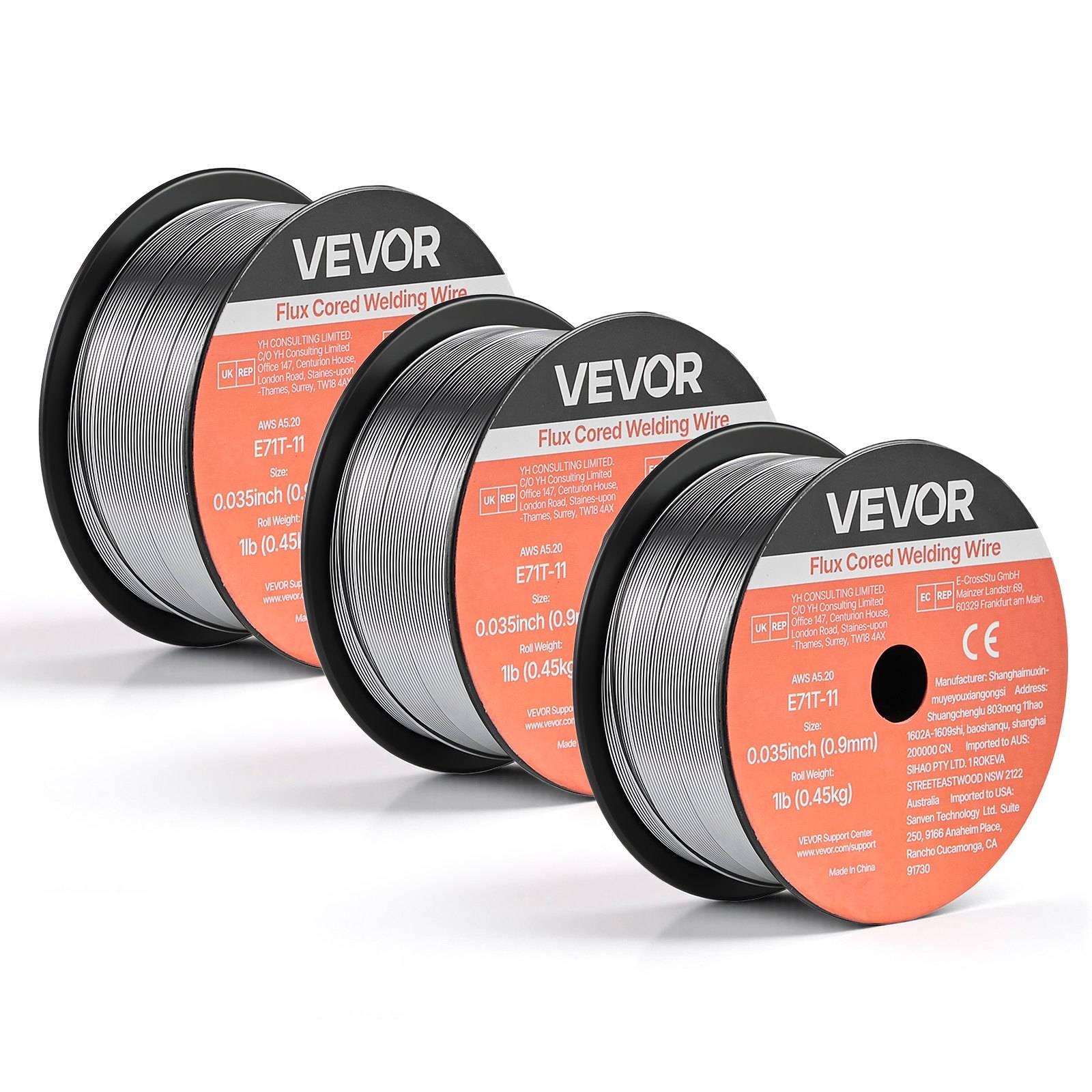 VEVOR Fülldraht 0,9 mm, MIG-Schweißdraht E71T-11, 0,45 kg Gasloser Schweißdraht mit Geringer Spritzerbildung für Alle Schweißpositionen, Selbstsc