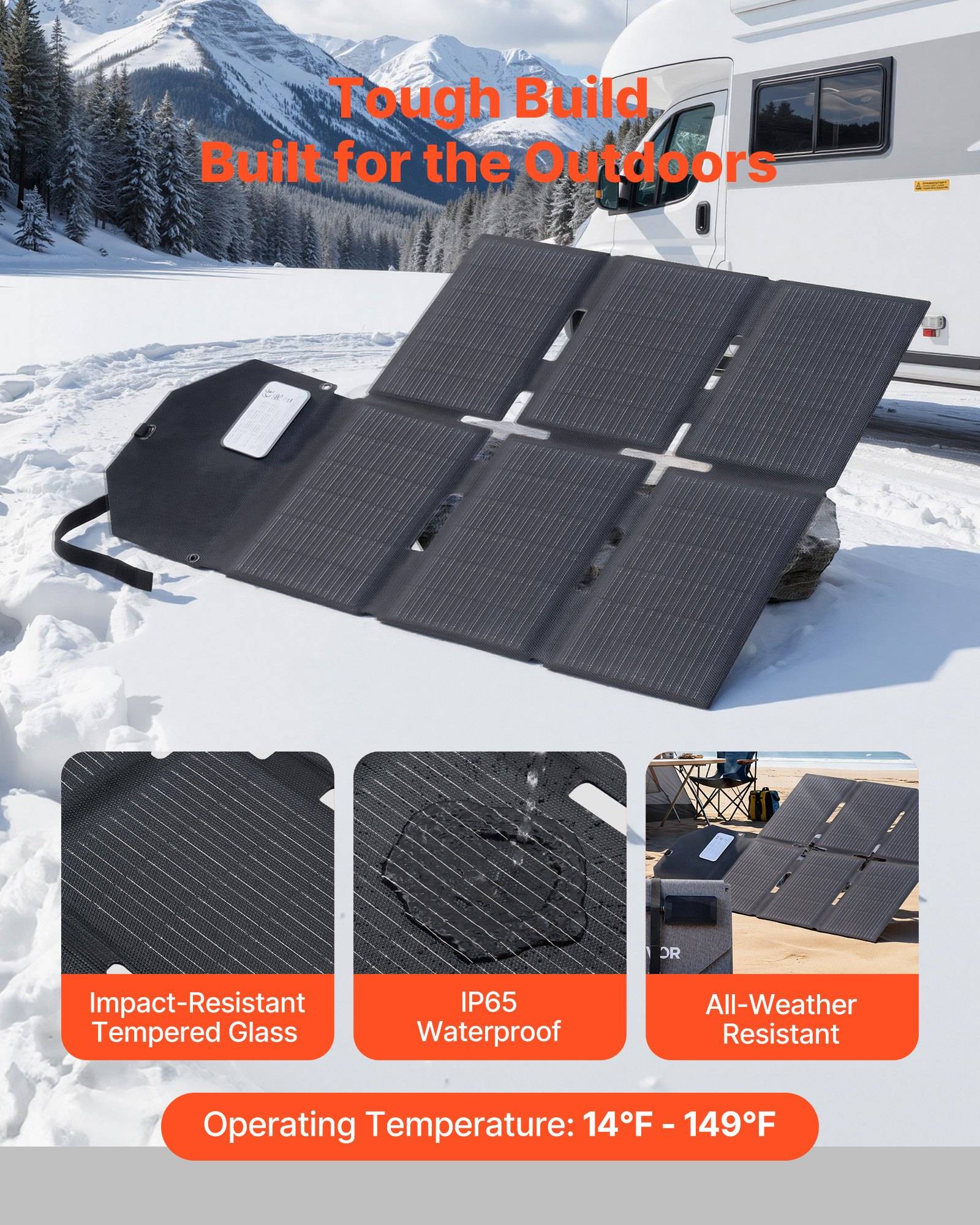 VEVOR Faltbares Solarpanel 60 W, 16BB N-Typ monokristallines Solarmodul mit 24 % Wirkungsgrad, Solarladegerät mit MC4-Ausgang, Typ-C-, USB-A-
