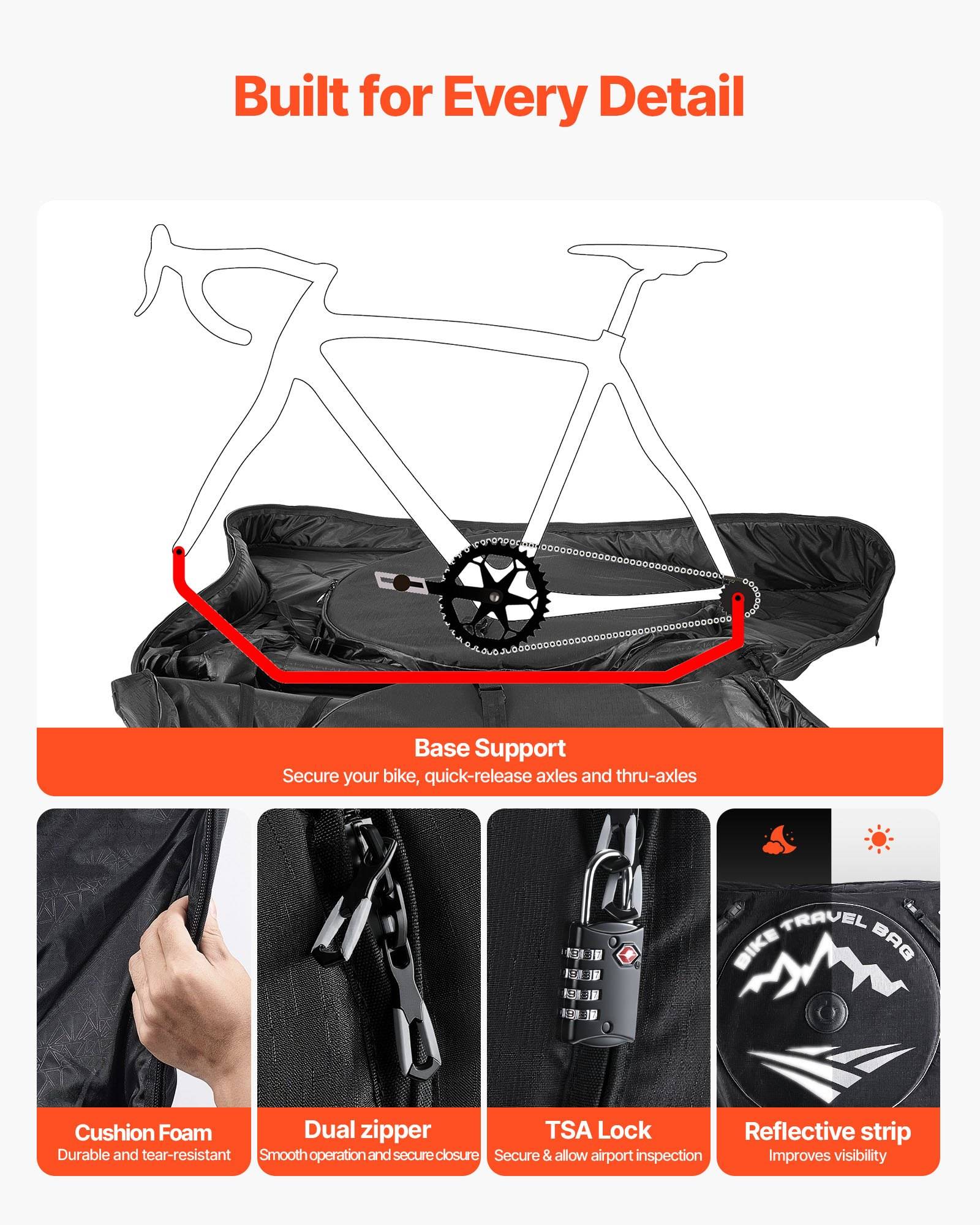 VEVOR Fahrrad Transporttasche, Rennradtasche mit TSA-Schloss &amp; Doppelreißverschluss, Fahrradtasche für Radstände von 94–106 cm, für Flugreisen,