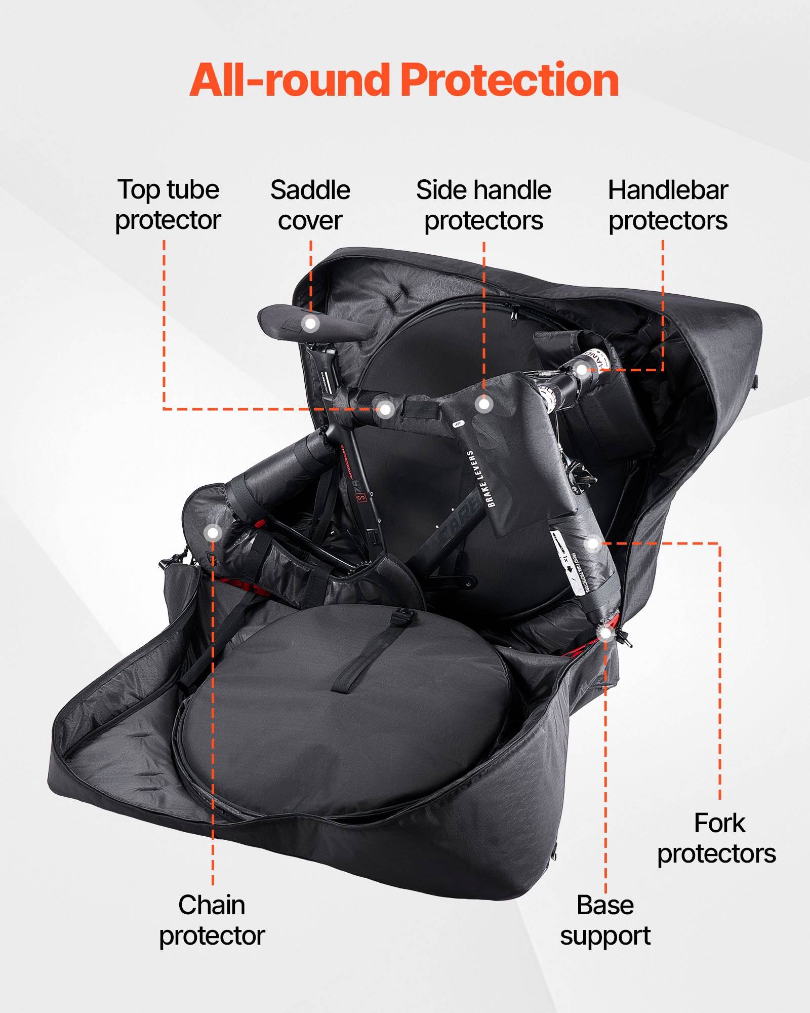VEVOR Fahrrad Transporttasche, Rennradtasche mit TSA-Schloss &amp; Doppelreißverschluss, Fahrradtasche für Radstände von 94–106 cm, für Flugreisen,