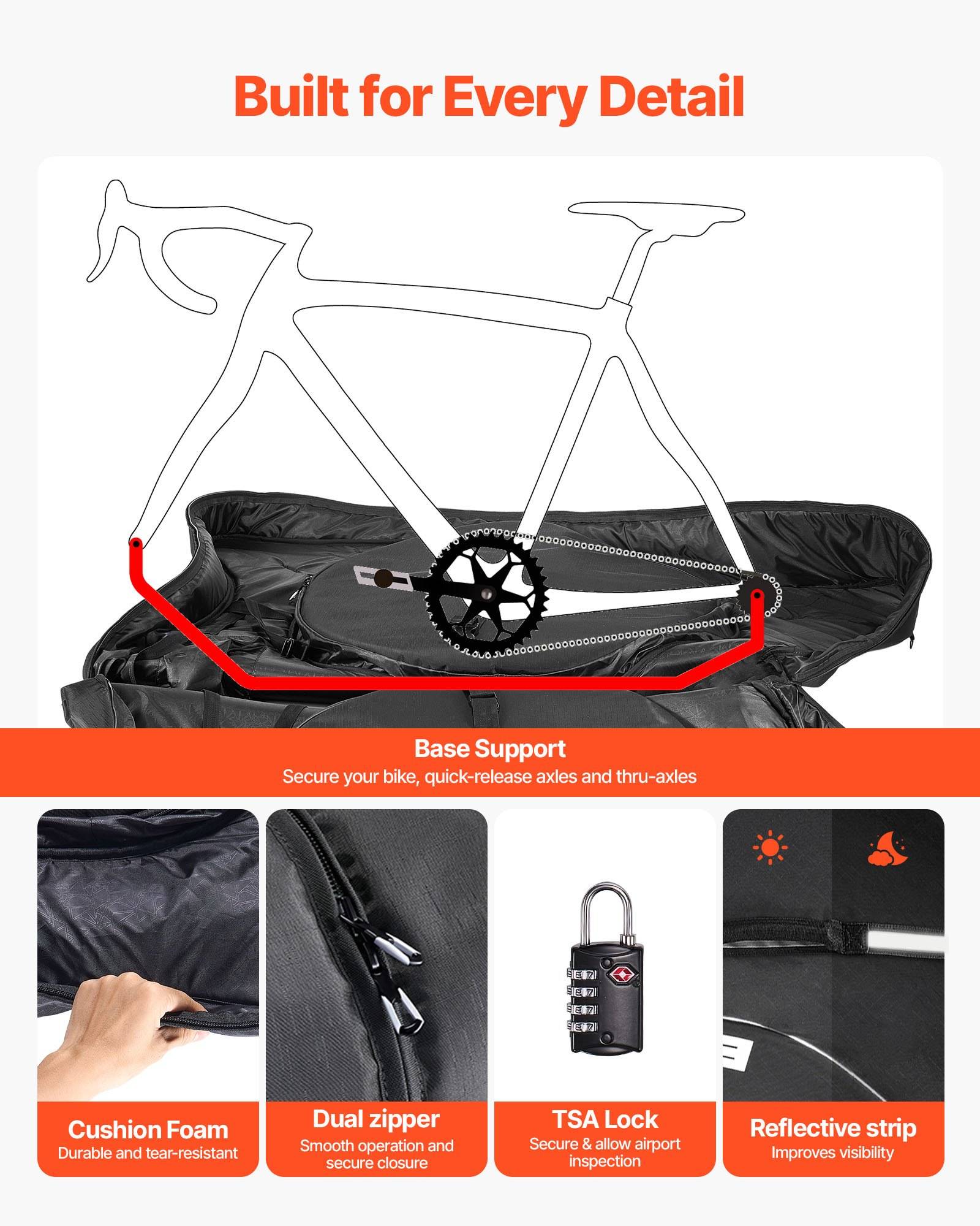 VEVOR Fahrrad Transporttasche, Triathlon-Fahrradtasche mit TSA-Schloss &amp; Doppelreißverschluss, bis max. 106 cm Radstand, für Reisen, Outdoor-Aktivit