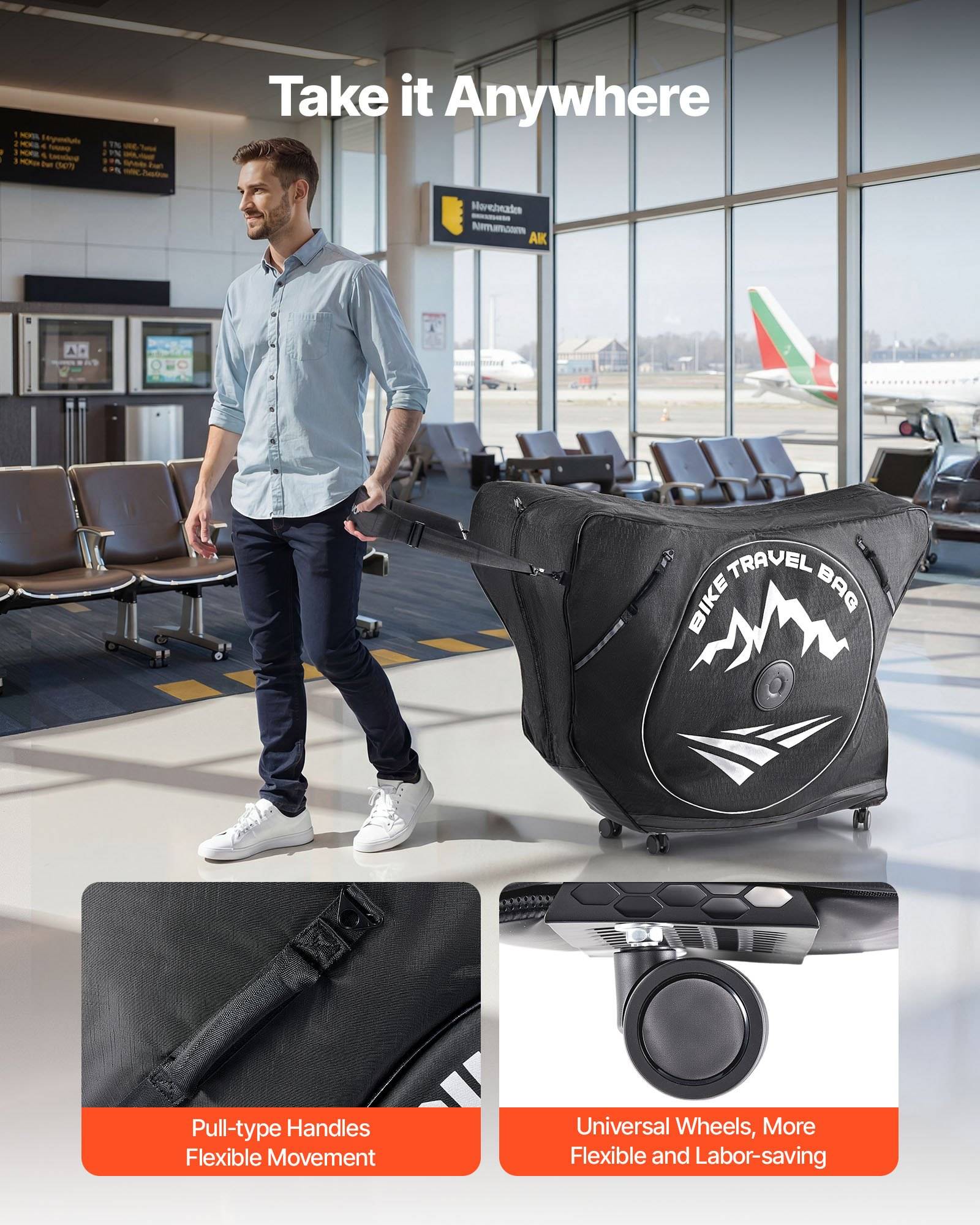 VEVOR Fahrrad Transporttasche, Triathlon-Fahrradtasche mit TSA-Schloss &amp; Doppelreißverschluss, bis max. 106 cm Radstand, für Reisen, Outdoor-Aktivit