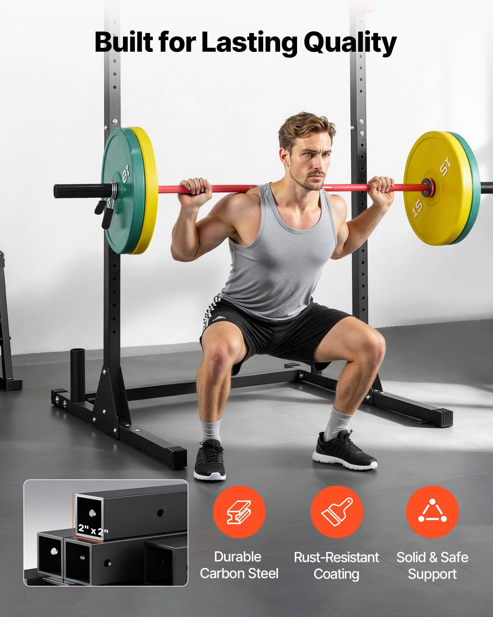 VEVOR Power Rack 362,87 kg Belastbar, multifunktionales Squat Rack für Heimfitnessstudio, Krafttrainingsgerät mit 28-fach verstellbaren J-Haken für