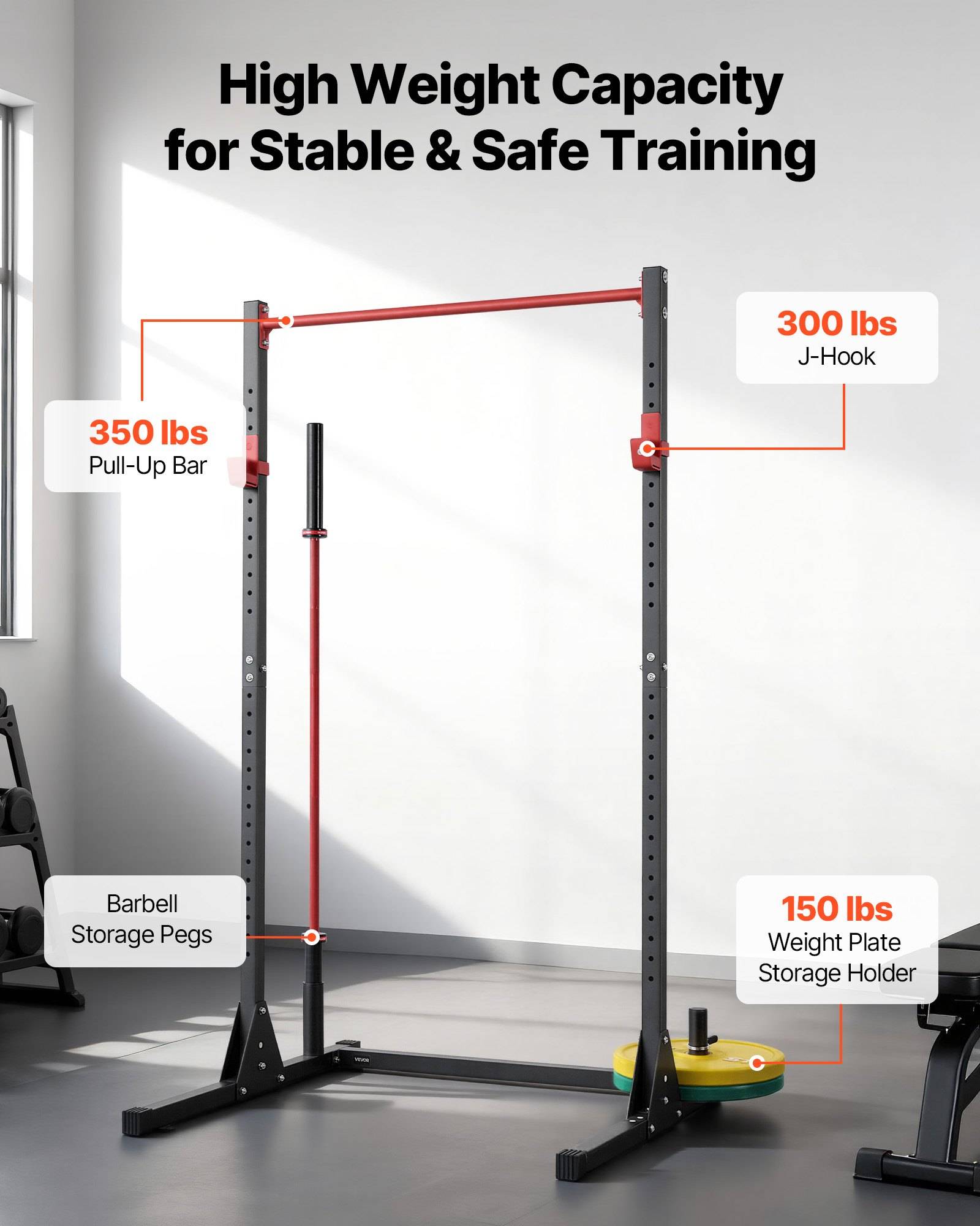VEVOR Power Rack 362,87 kg Belastbar, multifunktionales Squat Rack für Heimfitnessstudio, Krafttrainingsgerät mit 28-fach verstellbaren J-Haken für