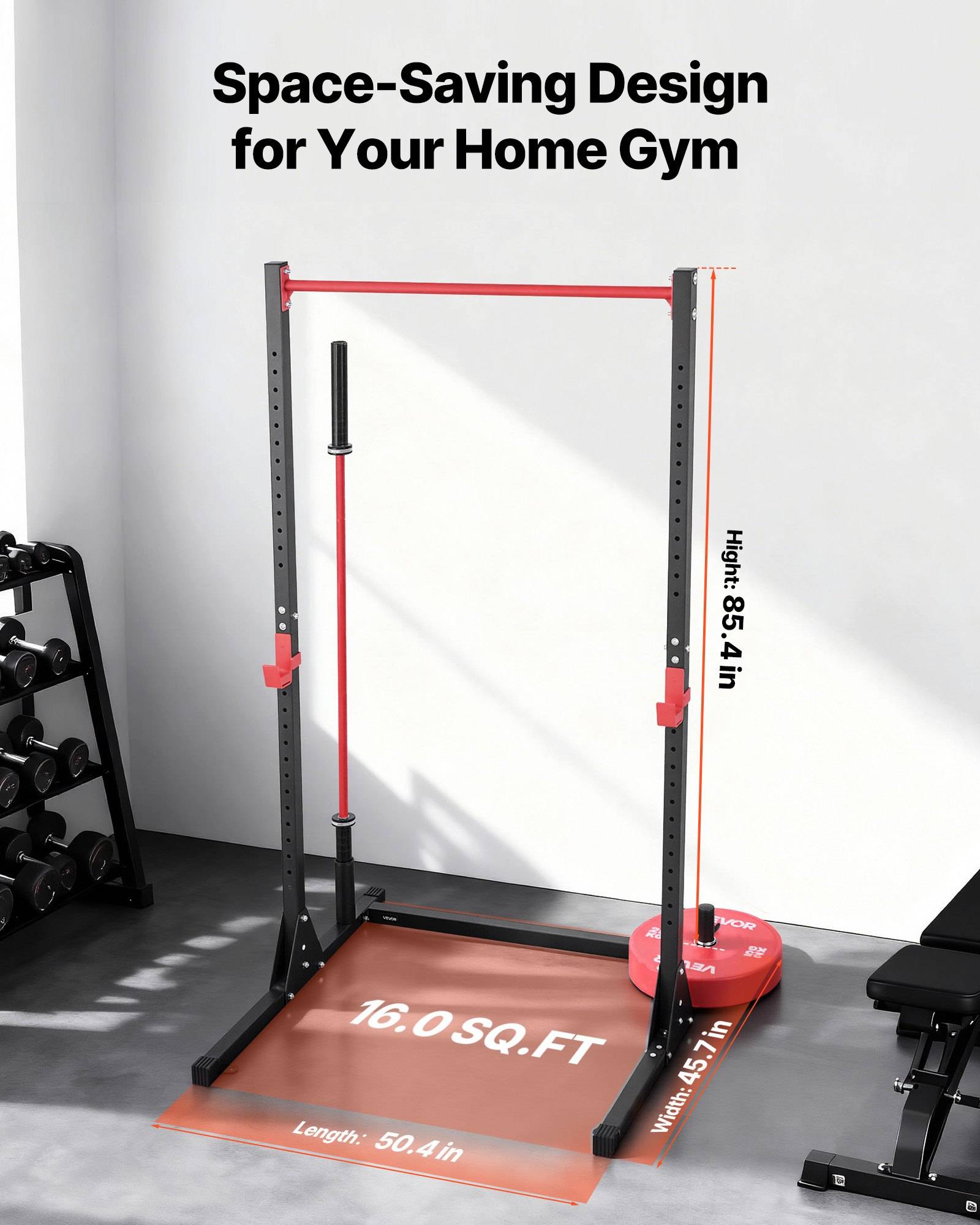 VEVOR Power Rack 362,87 kg Belastbar, multifunktionales Squat Rack für Heimfitnessstudio, Krafttrainingsgerät mit 28-fach verstellbaren J-Haken für