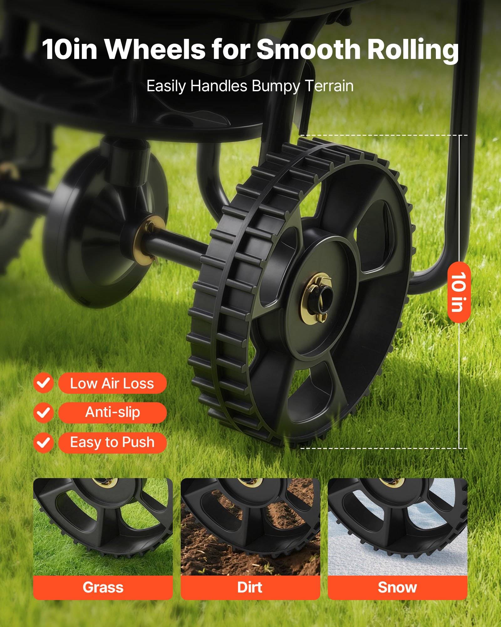 VEVOR Streuwagen 6,8 kg Fassungsvermögen, Düngerstreuer 3 m Streubreite, Schleuderstreuer mit 25,4 cm Reifen, einstellbarer Streumenge, Staatsgutstr