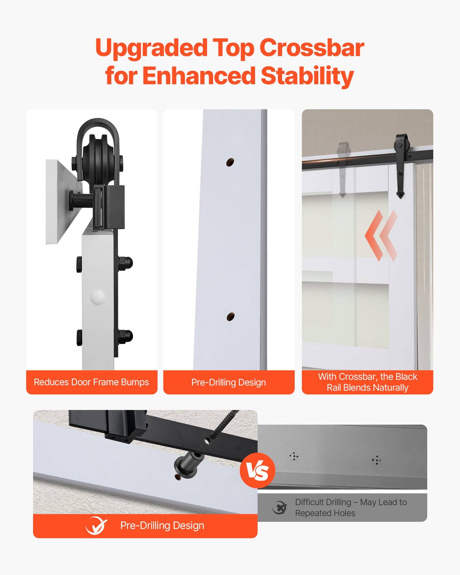 VEVOR Schiebetür im Scheunenstil Schiebetürsystem (813 x 2134 mm) aus hochfesten MDF-Platten &amp; Milchglas, Scheunentor mit Hardware-Kit &amp; wasserfeste