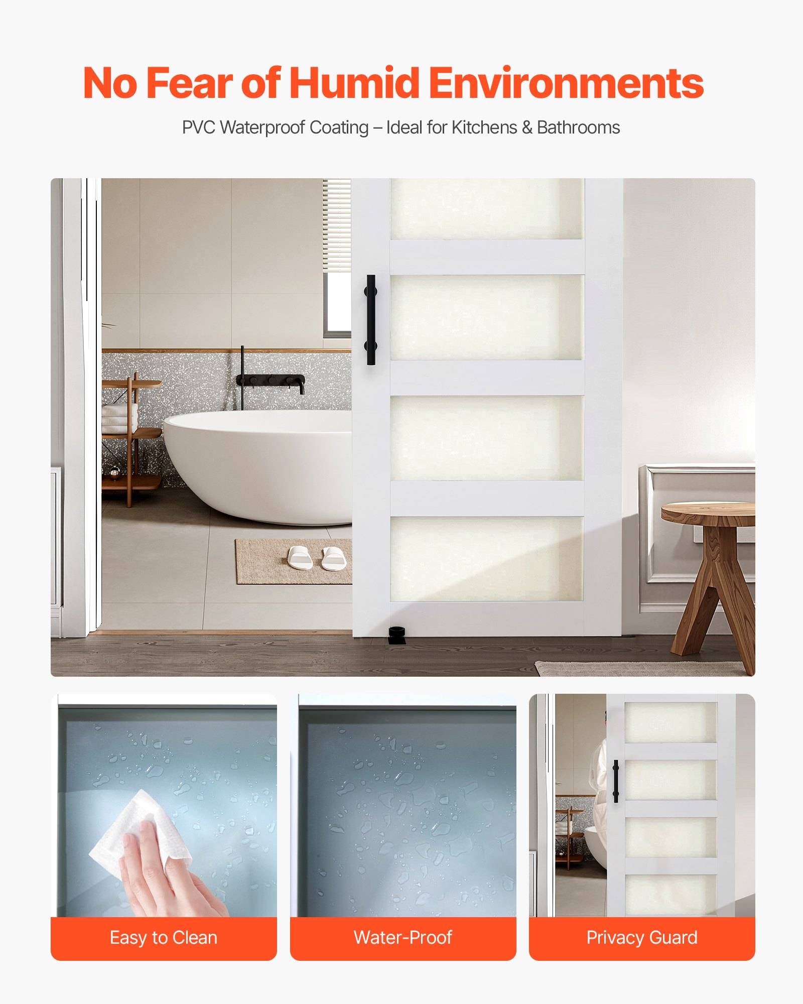 VEVOR Schiebetür im Scheunenstil Schiebetürsystem (813 x 2134 mm) aus hochfesten MDF-Platten &amp; Milchglas, Scheunentor mit Hardware-Kit &amp; wasserfeste