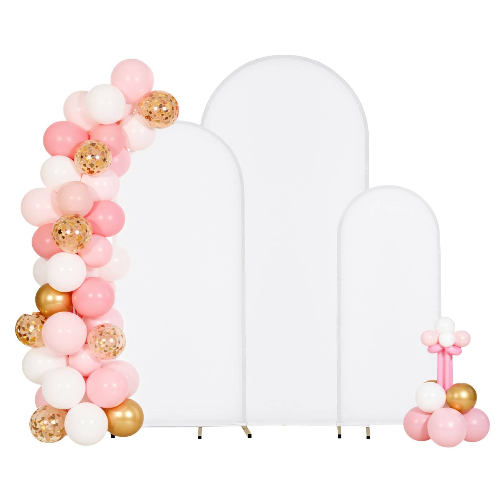 VEVOR Hochzeitsbogen, 3er-Set, 1,8/1,5/1,2 m, Hintergrundständer, Goldfarbener Metall-Ballonbogen mit Abdeckung, für Hochzeiten, Geburtstags-, Absch