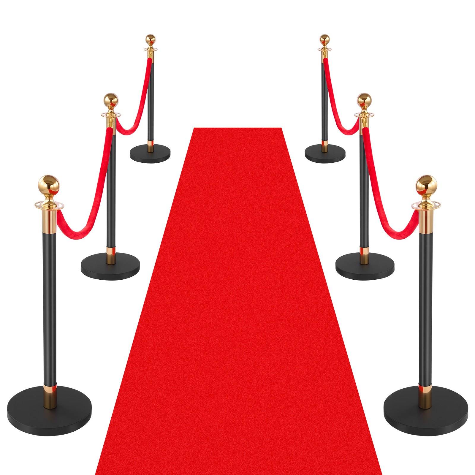 Roter Teppichweg, gesäumt von goldenen Absperrgittern mit roten Samtseilen, die einen VIP- oder Veranstaltungseingang bilden.