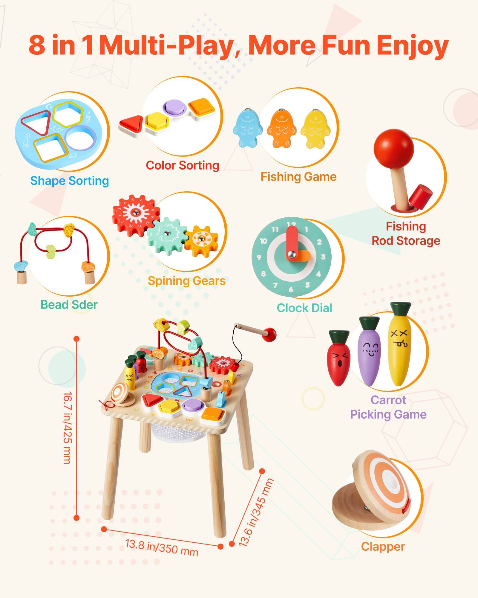 VEVOR Holz Aktivitätstisch, Montessori Spielzeug, 8-in-1-Lerntisch, Spieltisch Aktivitätstisch für Kinder ab 6 Monaten, ideales Geschenk für Gebur
