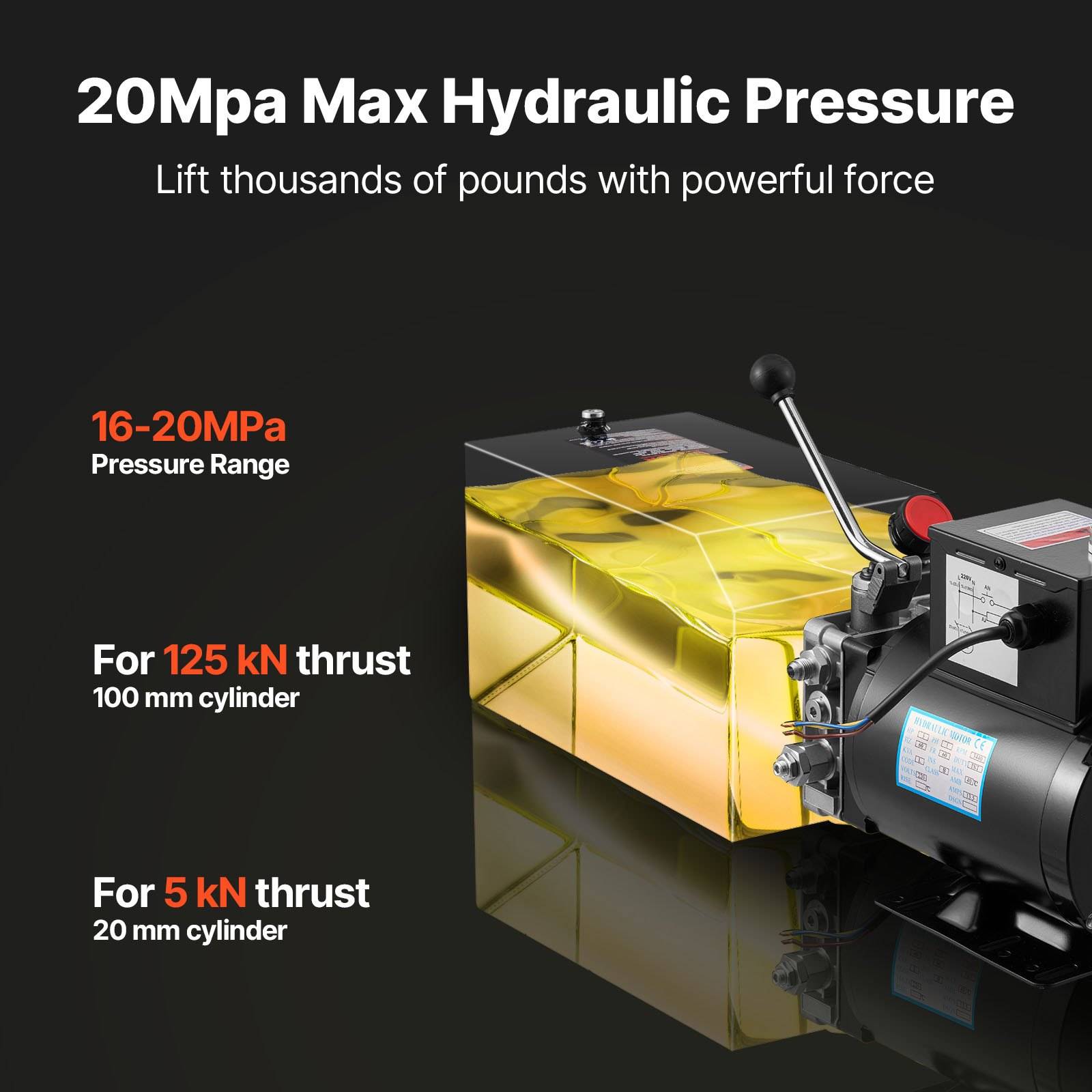 Hydraulische Antriebseinheit mit Text „20 MPa maximaler Hydraulikdruck