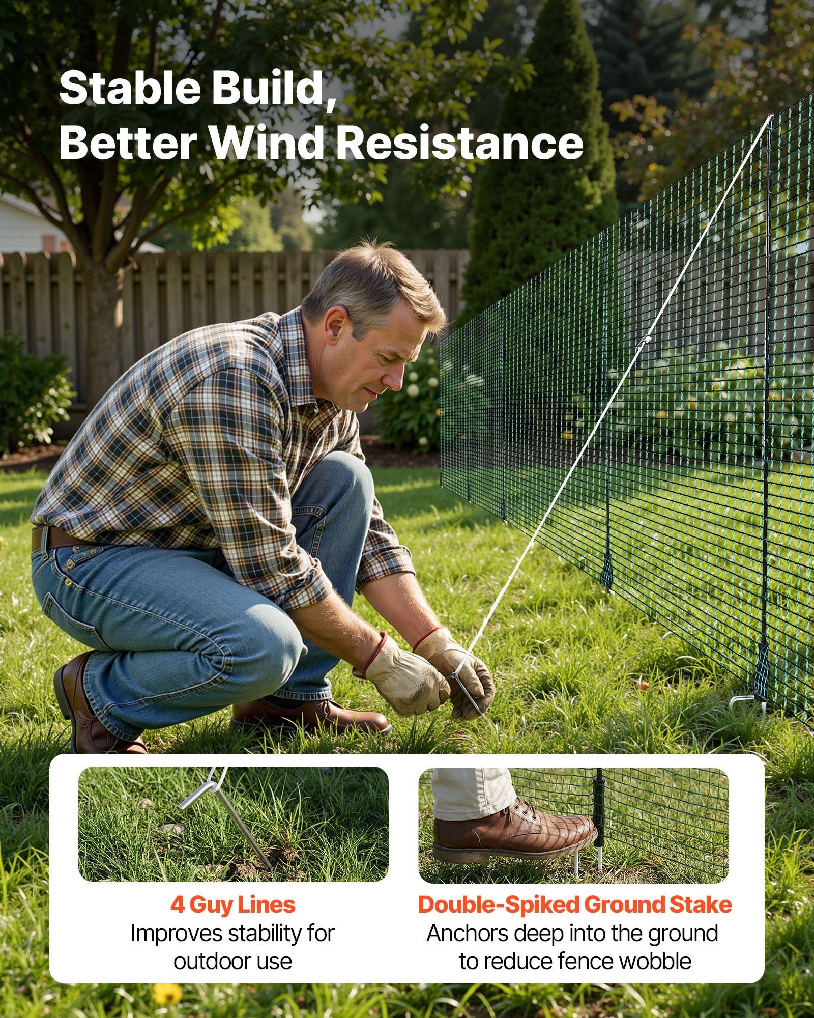 VEVOR Begrenzungszaun 25x0,9 m, Weidezaun aus PE, Mobiler Hundezaun mit Doppelspitzenpfählen &amp; Abspannseilen, Hühnerzaun, Gartenzaun, Campingzaun