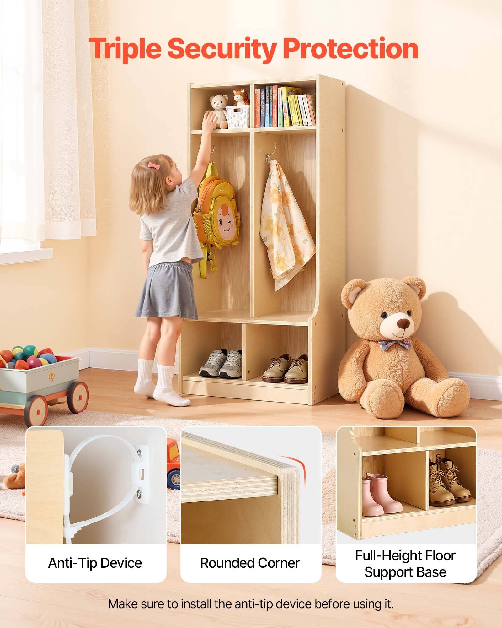 Werbebild eines Kinderaufbewahrungsschranks mit der Bezeichnung „Triple Security Protection