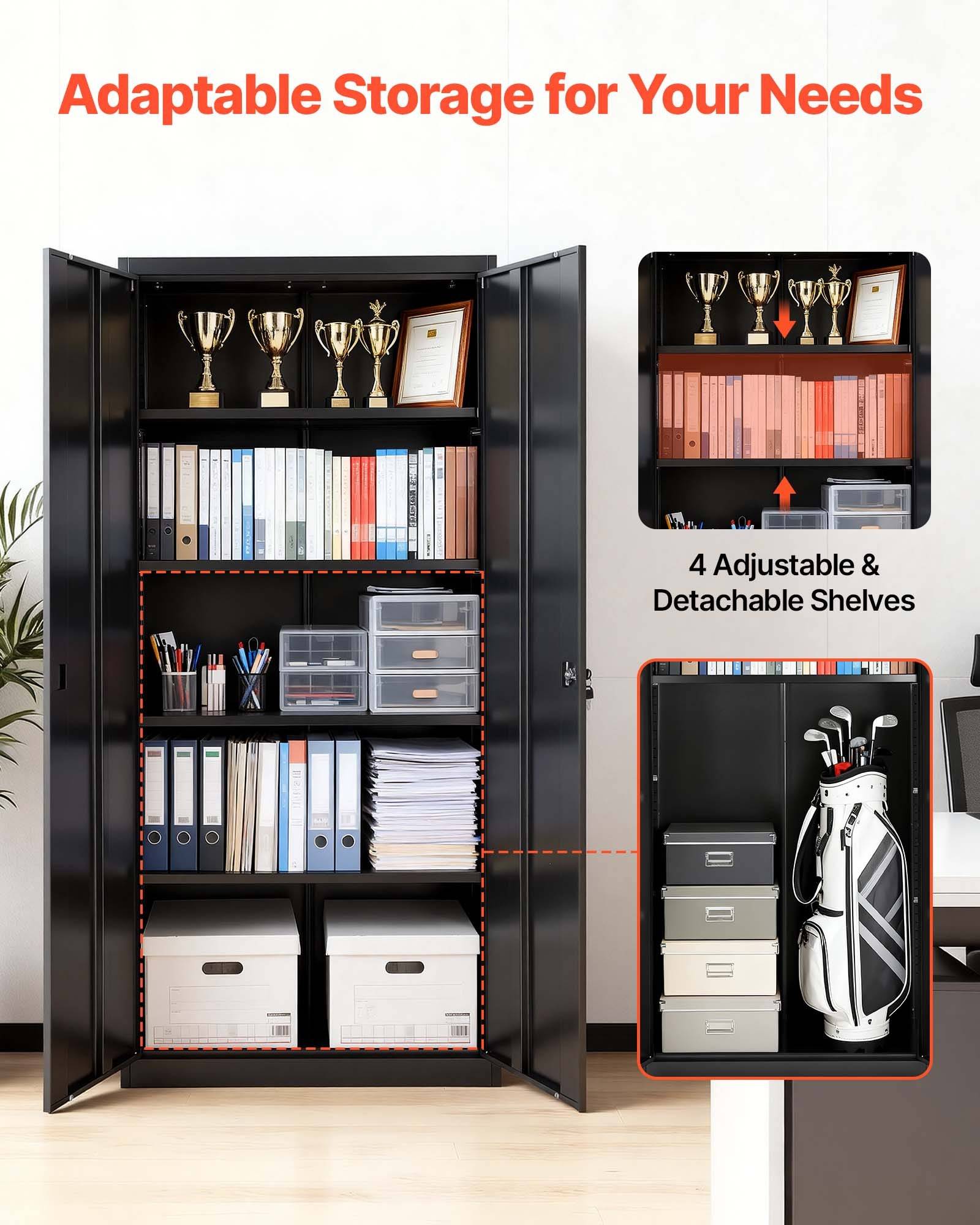 VEVOR Aktenschrank 80x40x175 cm, Abschließbarer Stahl-Mehrzweckschrank mit 4 verstellbaren Einlegeböden, 2 Magnettüren, 2 Schlüsseln &amp; 5 Ebenen,