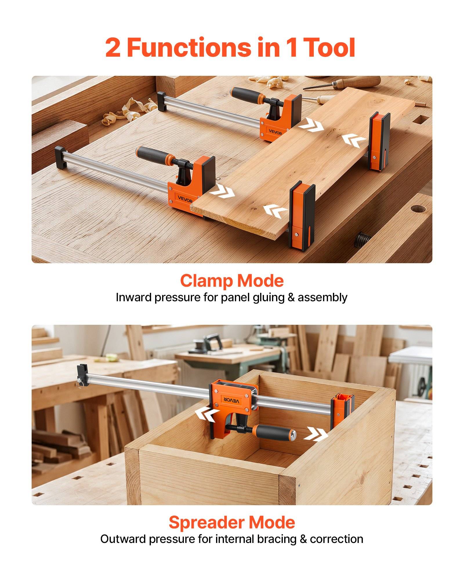 VEVOR Schraubzwingen 4er-Pack, 60,96 cm & 78,7 cm F-Zwingen, 500 kg Klemmzwingen, 2-fach Klemm-/Spreizfunktion, Weiche Gummifüße, Stange aus Kohlens