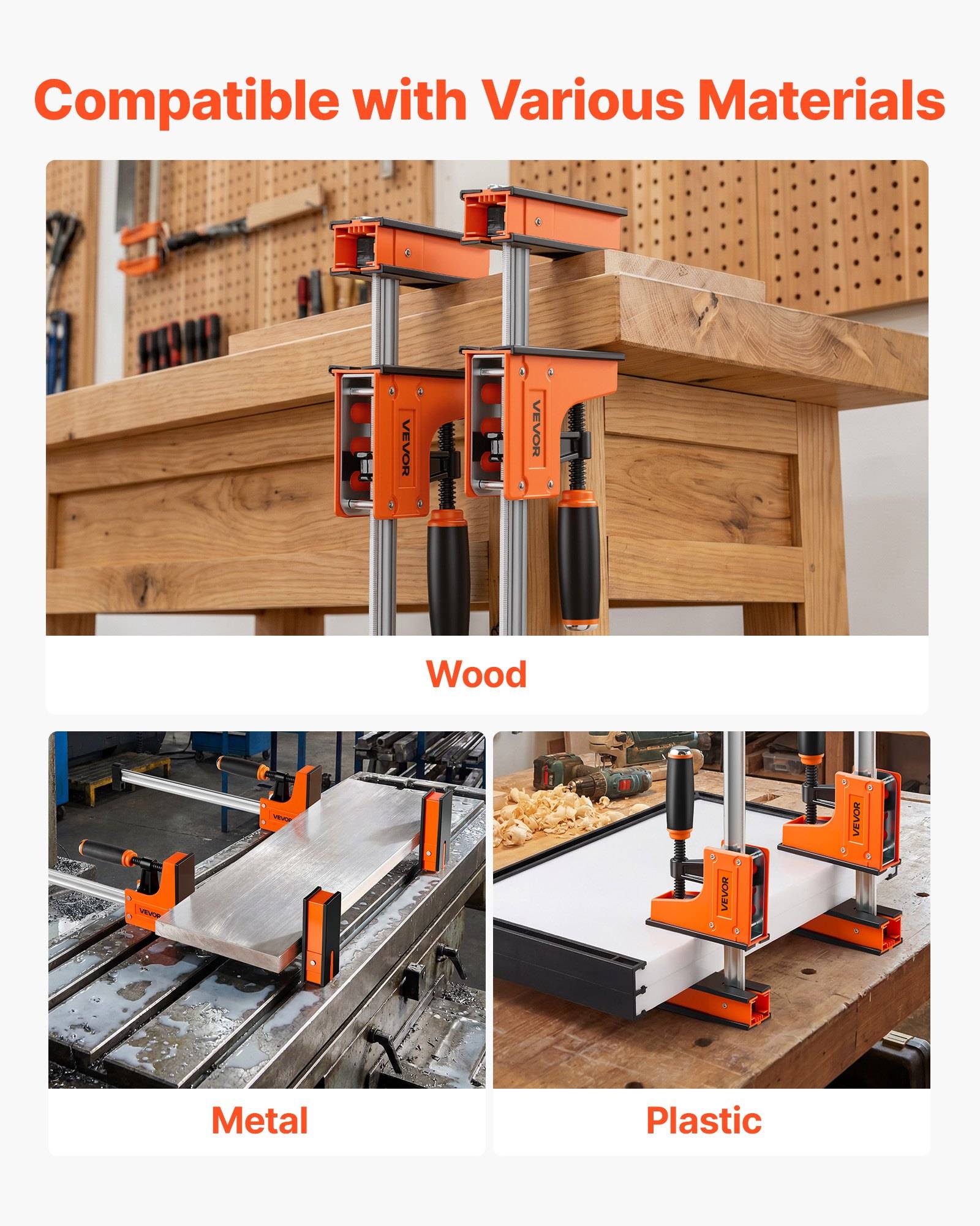 VEVOR Schraubzwingen 4er-Pack, 60,96 cm & 78,7 cm F-Zwingen, 500 kg Klemmzwingen, 2-fach Klemm-/Spreizfunktion, Weiche Gummifüße, Stange aus Kohlens