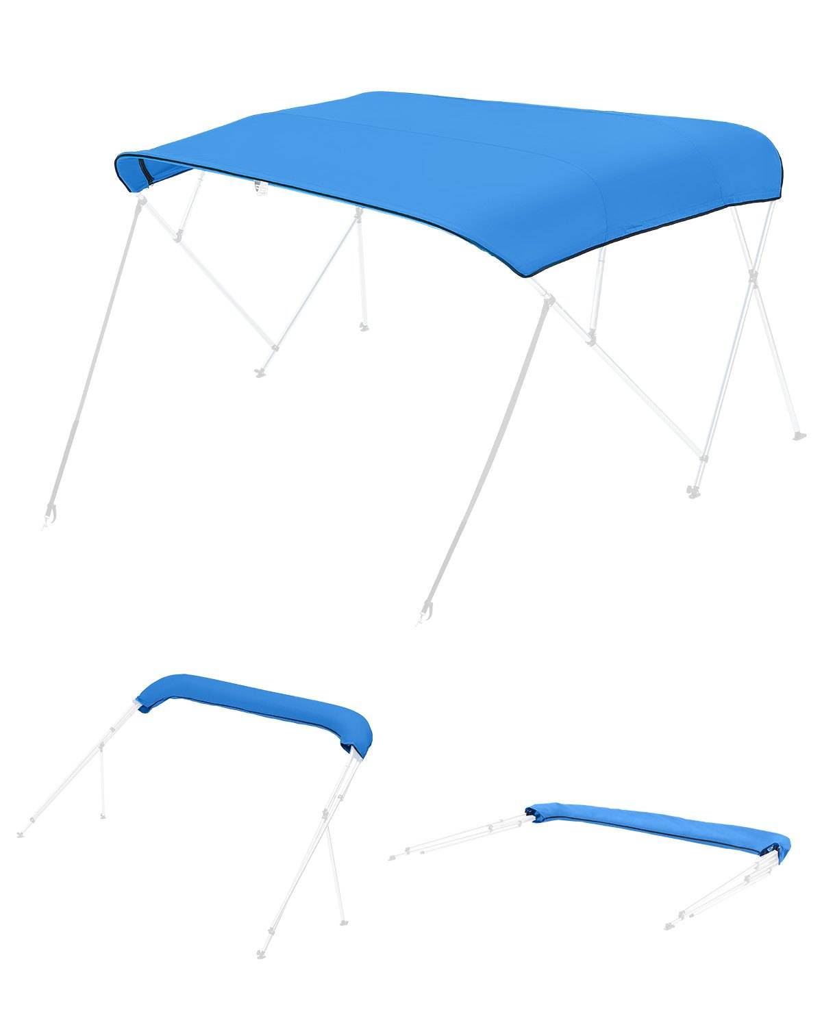 VEVOR Bimini Top Ersatzabdeckung für 4 Bügel Modelle 2440 mm Lang wasserdichtes 600D Marine Material Boots Sonnenschutz mit Tasche Reißverschluss
