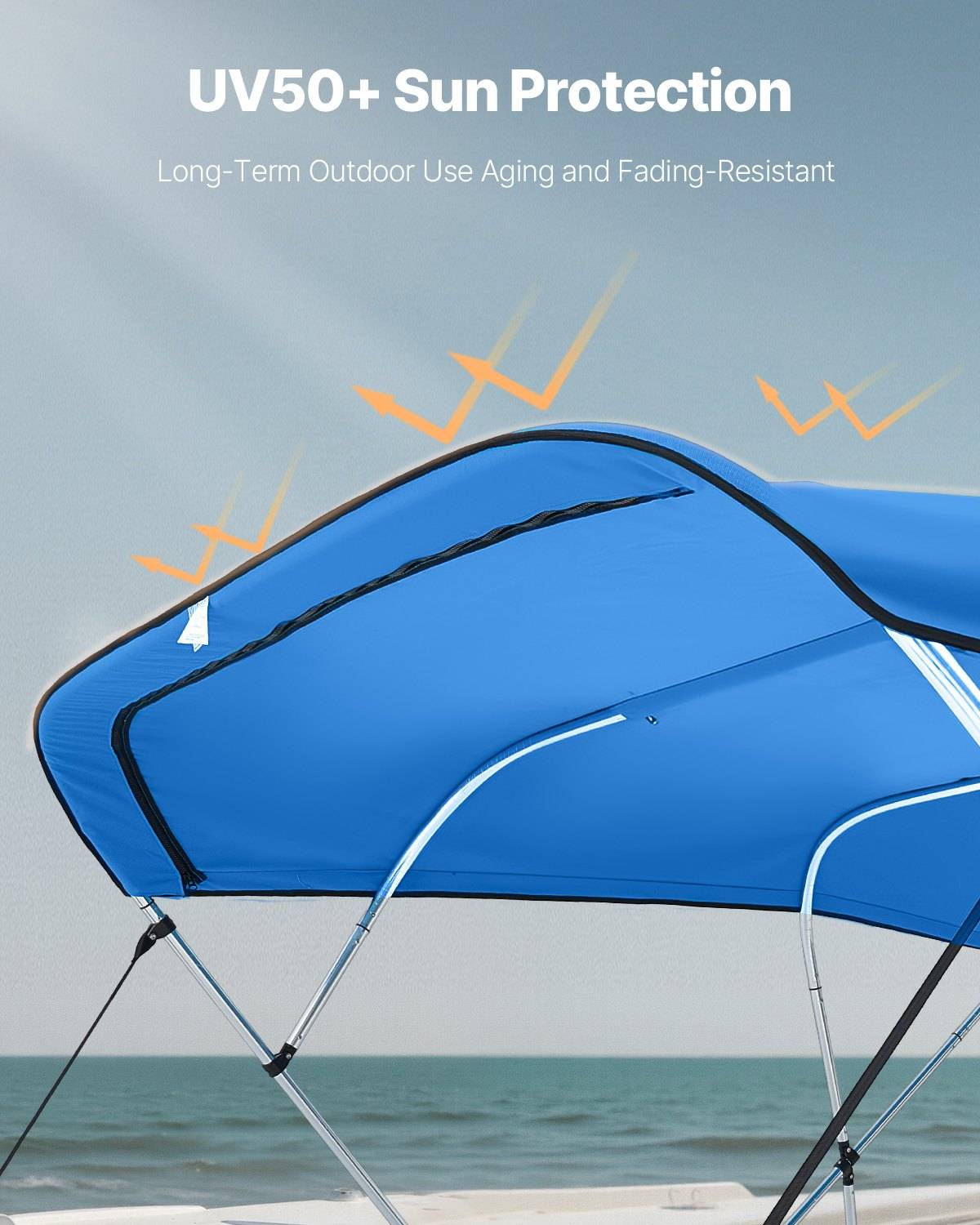 VEVOR Bimini Top Ersatzabdeckung für 4 Bügel Modelle 2440 mm Lang wasserdichtes 600D Marine Material Boots Sonnenschutz mit Tasche Reißverschluss